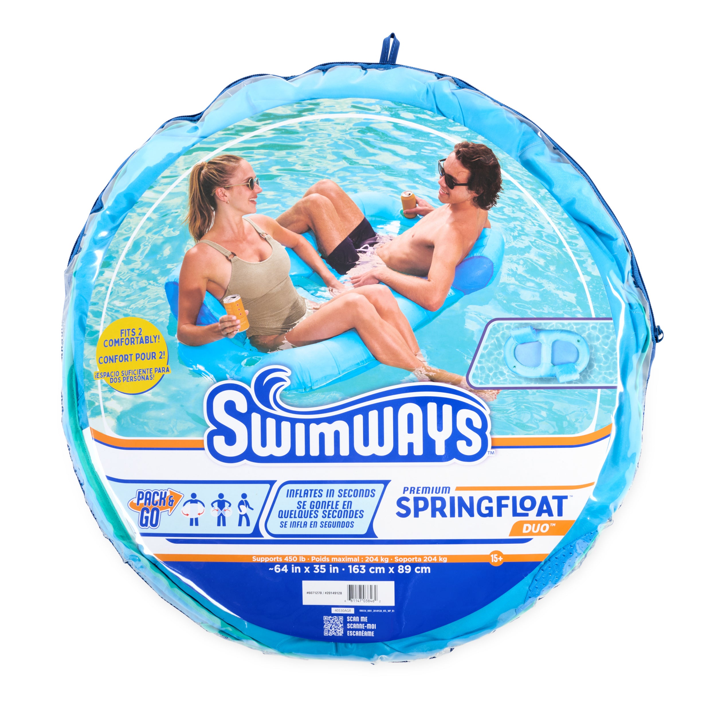 SwimWays Spring Float Premium Duo, Pool Chair Fits 2 Adults, Inflatable Pool Floats Adult with Fast Inflation for Ages 15 & Up
