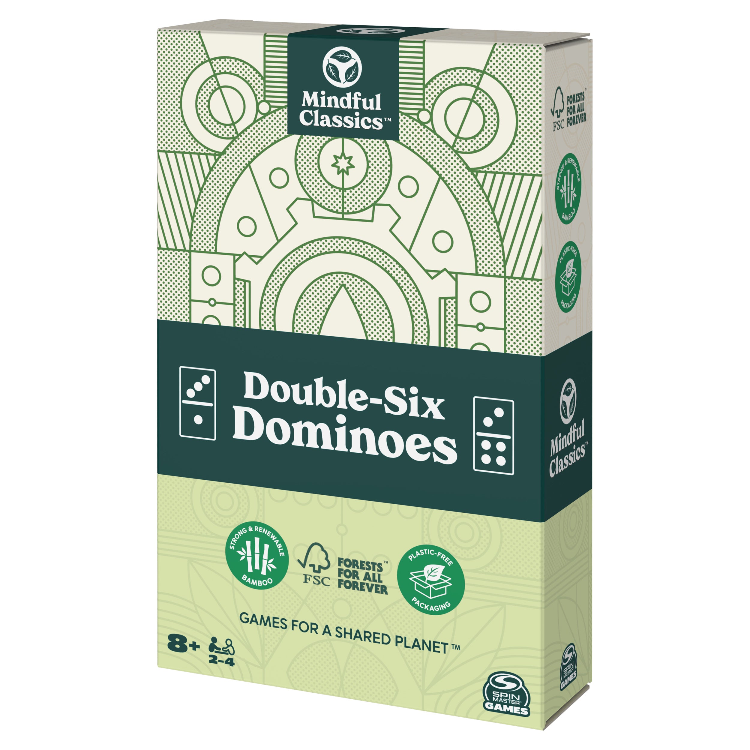 Mindful Classics, Double-Six Wood Dominoes Set Sustainable Classic Games with Wood Storage Case, for Adults and Kids Ages 8 and up