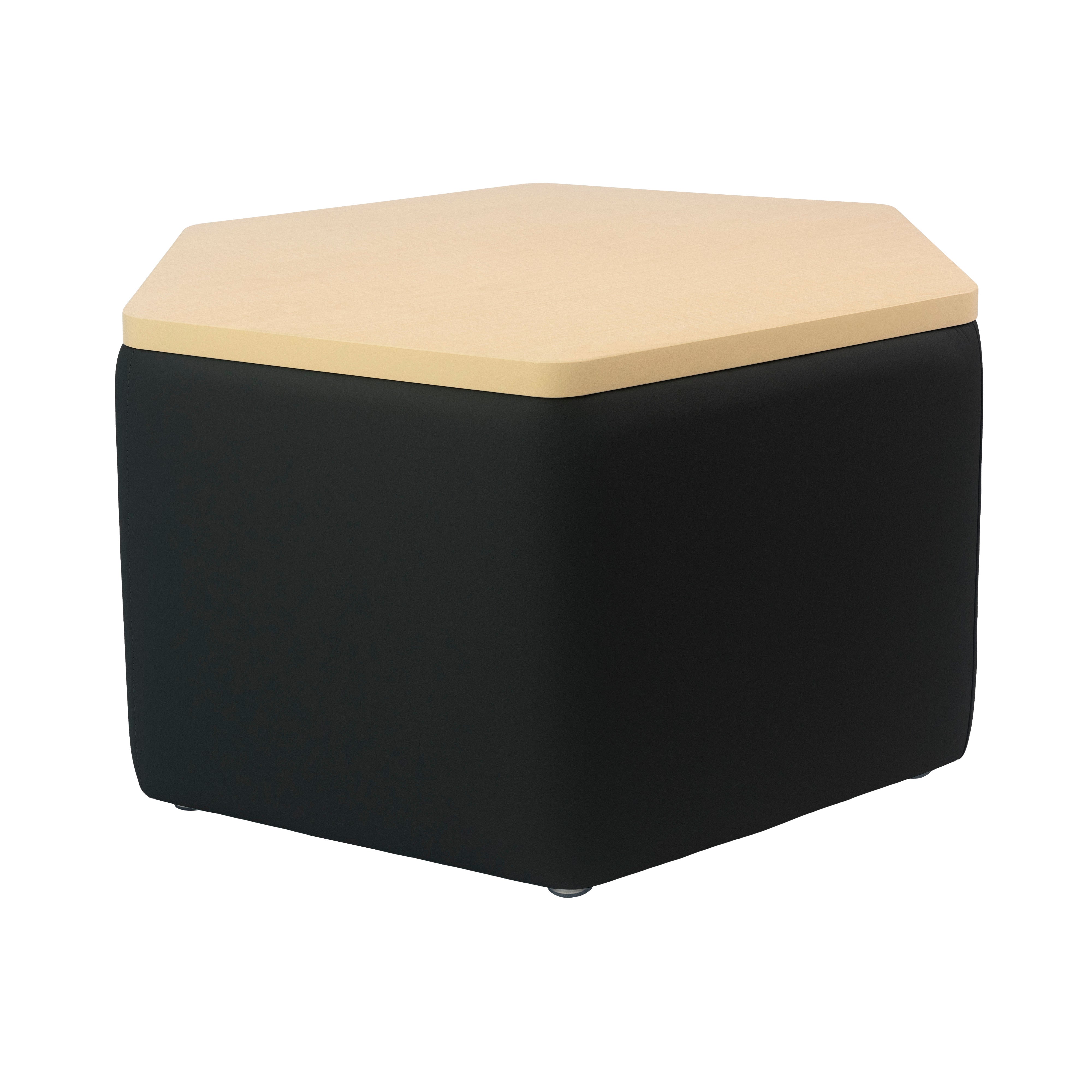 Pro Series Upholstered Hexagon Ottoman Table 18" Height - Black/Maple