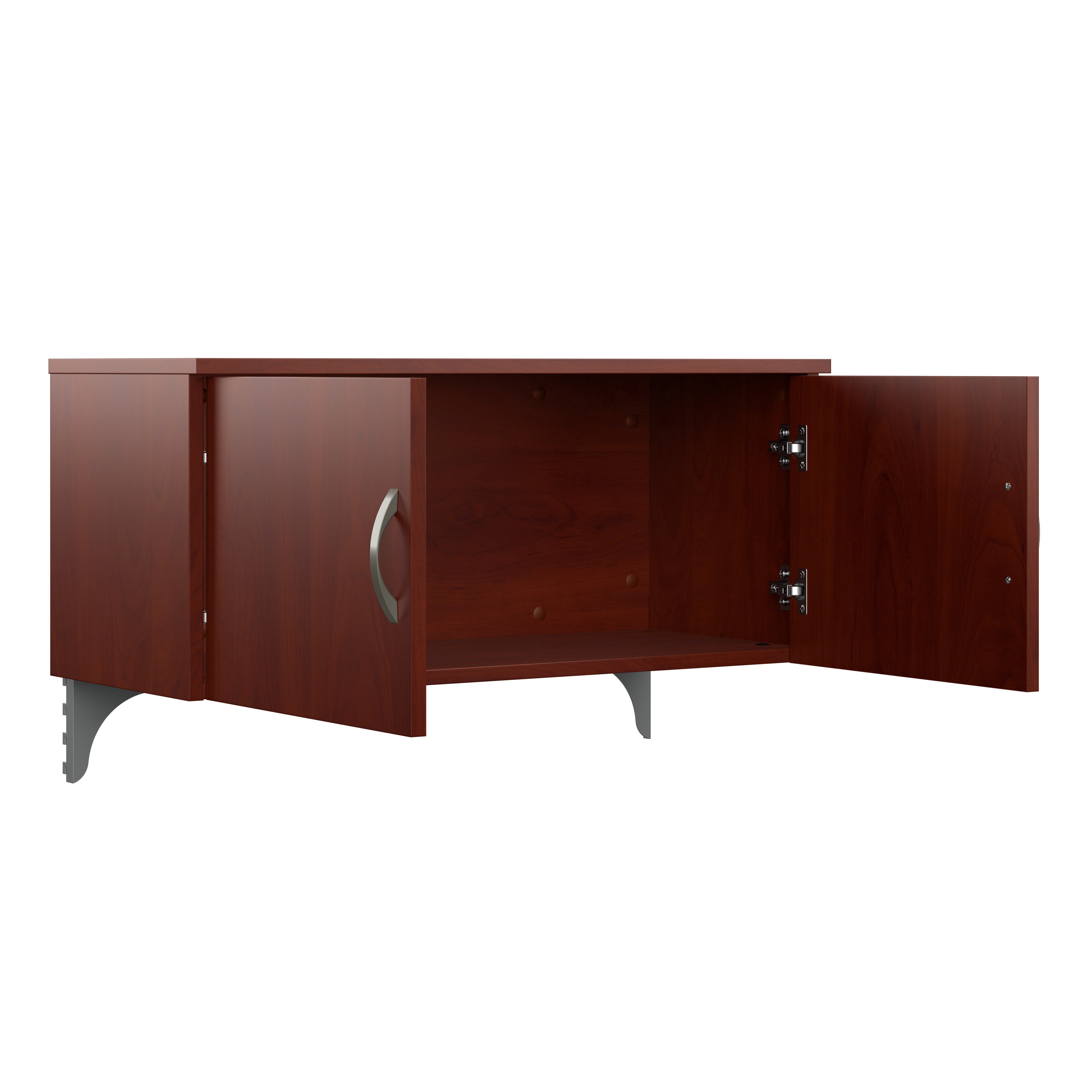 Bush Business Furniture Office in an Hour 4 Person L Shaped Cubicle Desks with Storage, Drawers, and Organizers in Hansen Cherry - 128.98" Width x 128.98" Depth x 62.87" Height