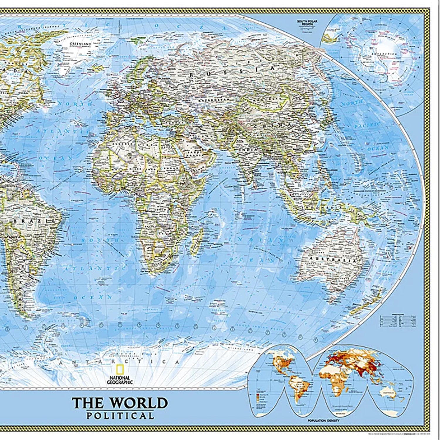World Classic Map, Enlarged and Laminated, 69.25" x 48"