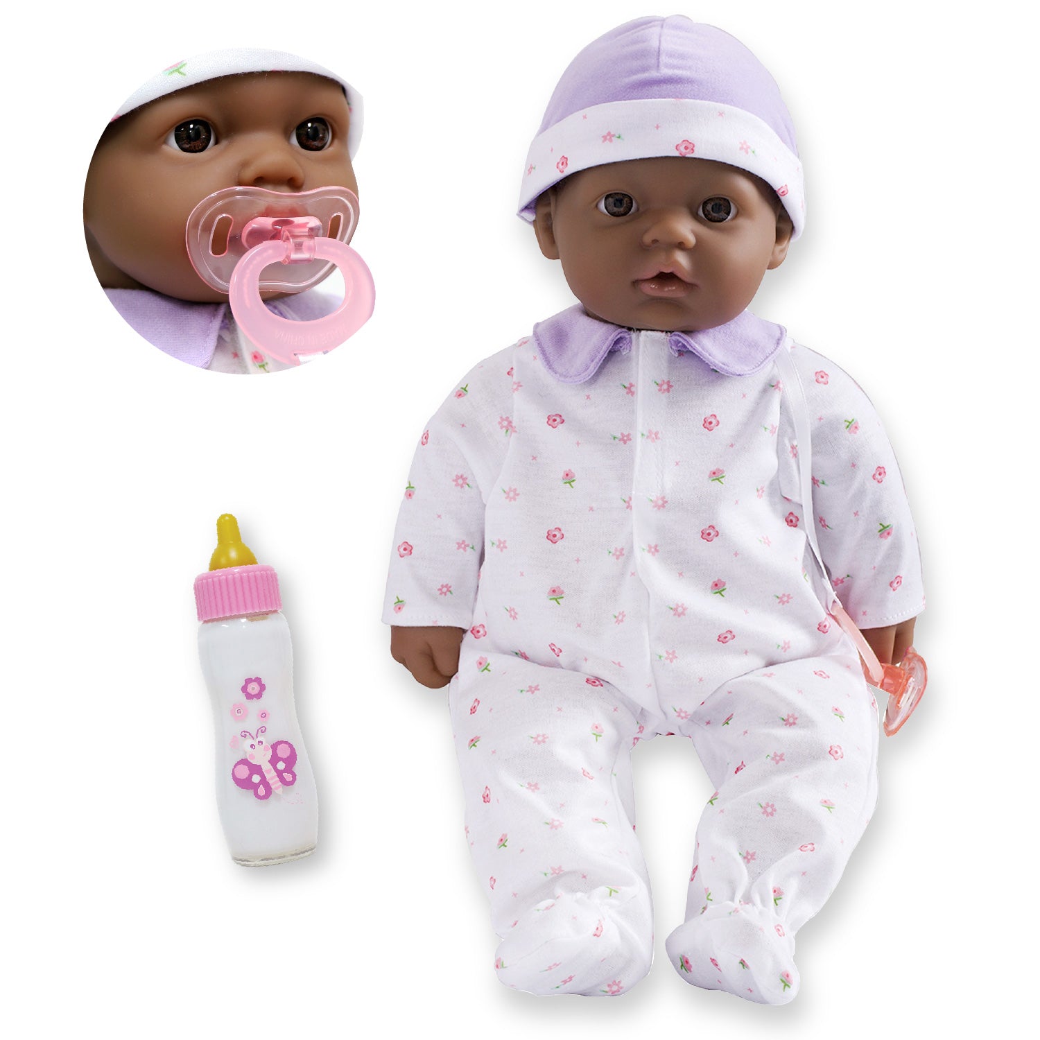 La Baby Soft 16" Baby Doll, Purple with Pacifier, African-American