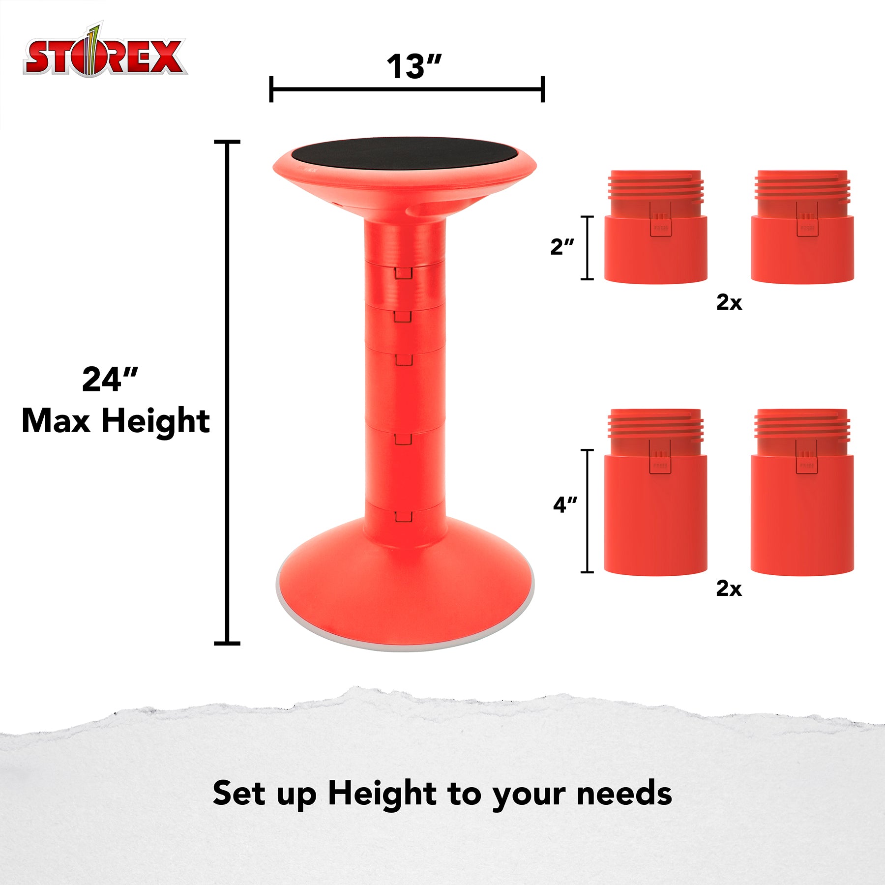 Wiggle stool, 12 to 24-inch, Red