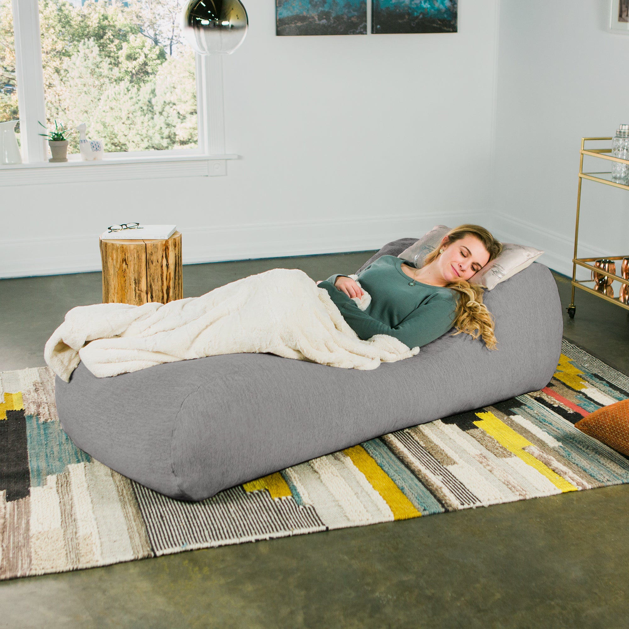 Jaxx Arlo Chaise Lounger Foam Bean Bag Chair - Premium Chenille, Grey