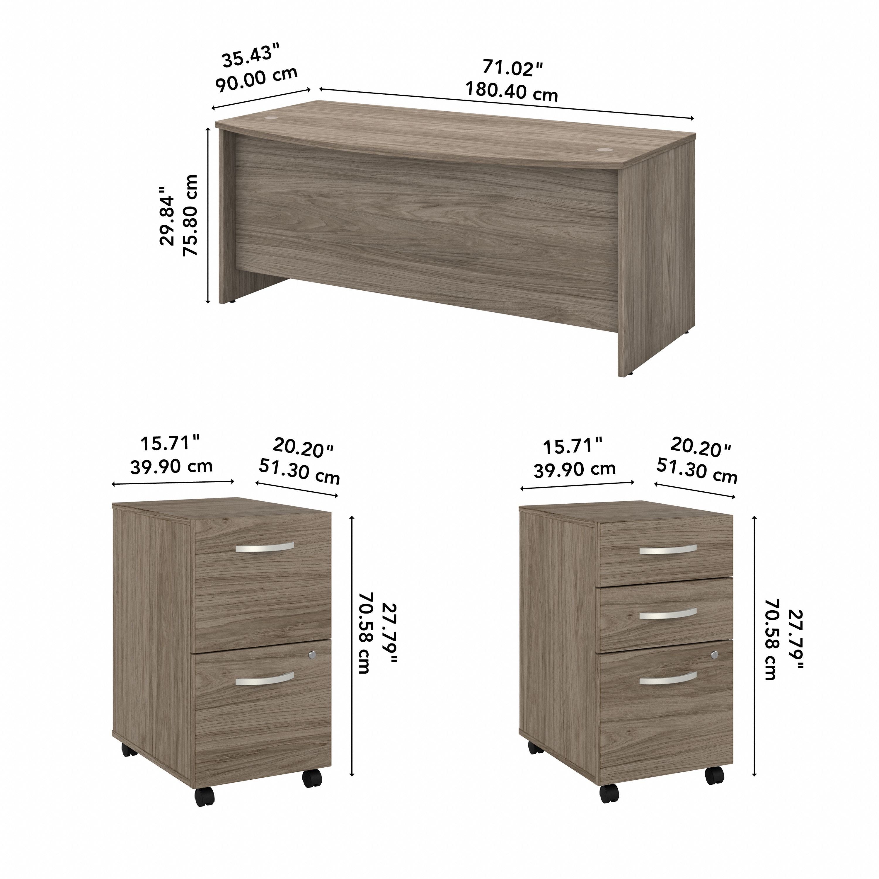 Bush Business Furniture Studio C 72W x 36D Bow Front Desk with Mobile File Cabinets in Modern Hickory - 71.02" Width x 35.43" Depth x 29.84" Height