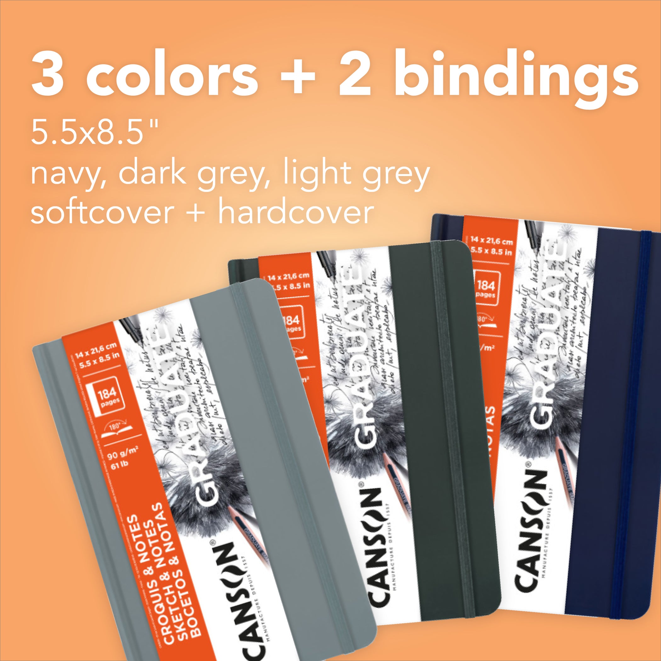 Graduate Sketch & Notes Art Book, Light Gray, Soft Cover Binding, 92 Sheet, 5.5x8.5 inch, 1 Count