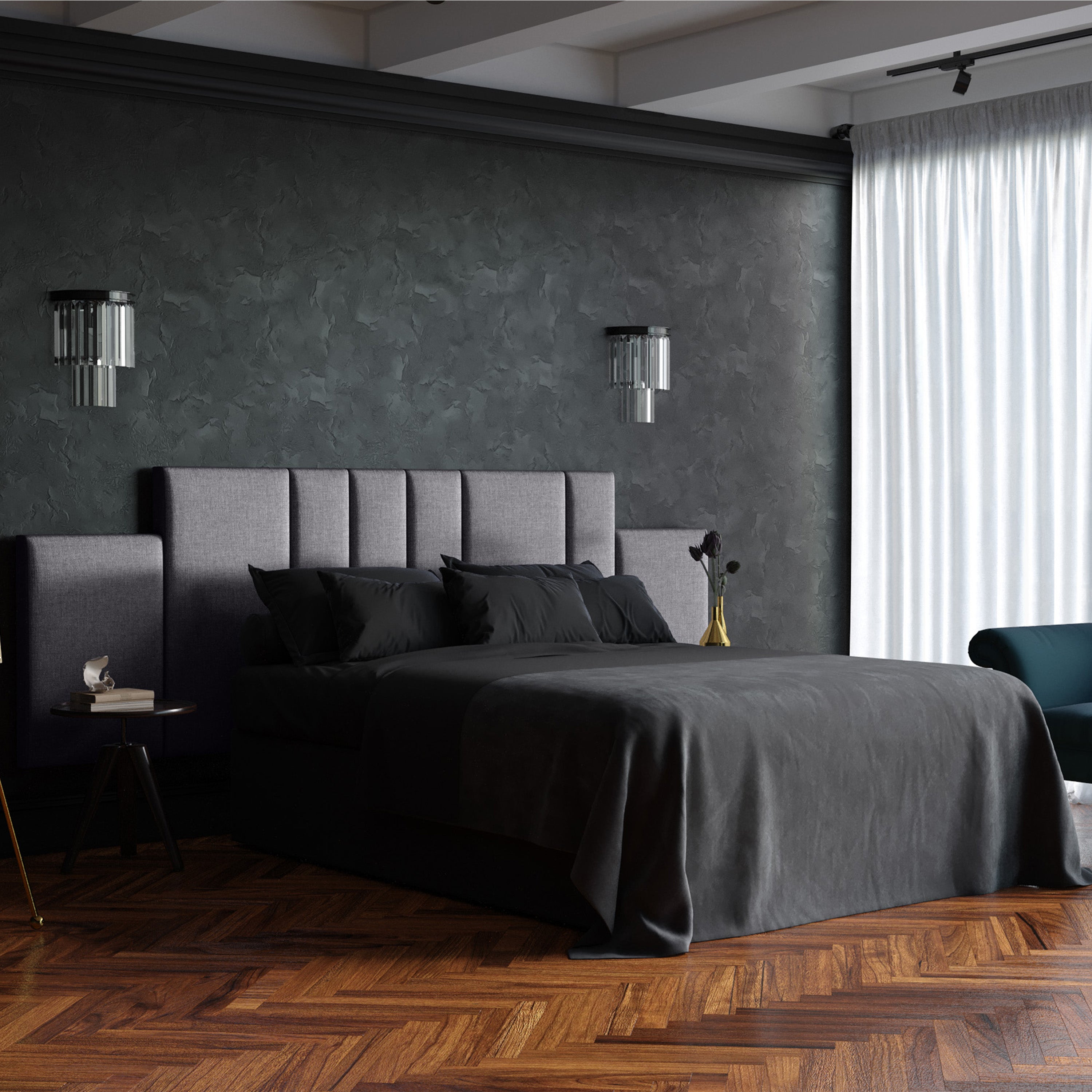 Jaxx Panelist Modern Padded Headboard- Set of 2 Wall Mounted Panels (Each 22.5" x 38")- King Double Tall, Microvelvet Charcoal