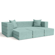 Jaxx Zipline Convertible Sleeper Sofa & Three Ottomans/California King-Size Bed, Textured Microvelvet - Caribbean