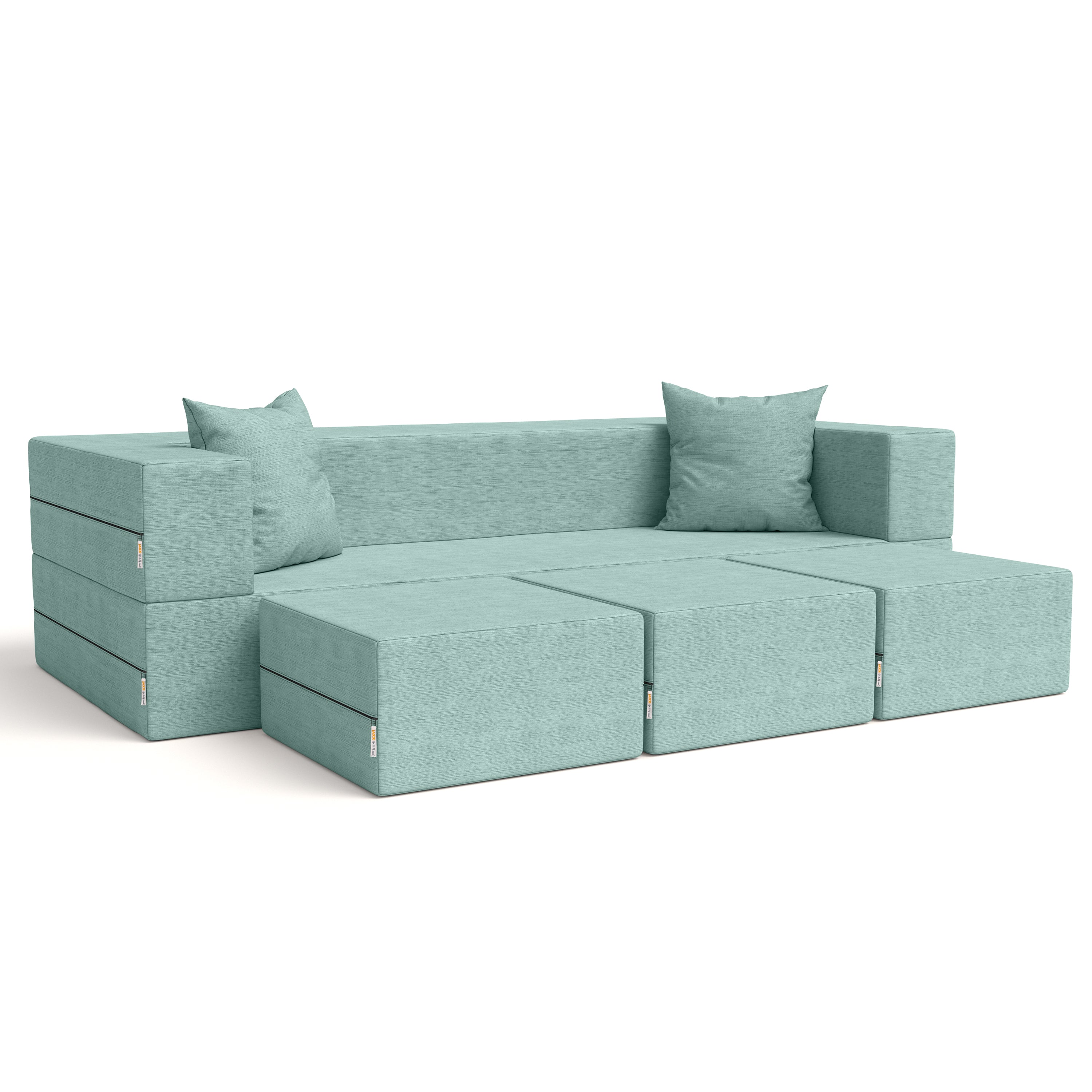 Jaxx Zipline Convertible Sleeper Sofa & Three Ottomans/California King-Size Bed, Textured Microvelvet - Caribbean