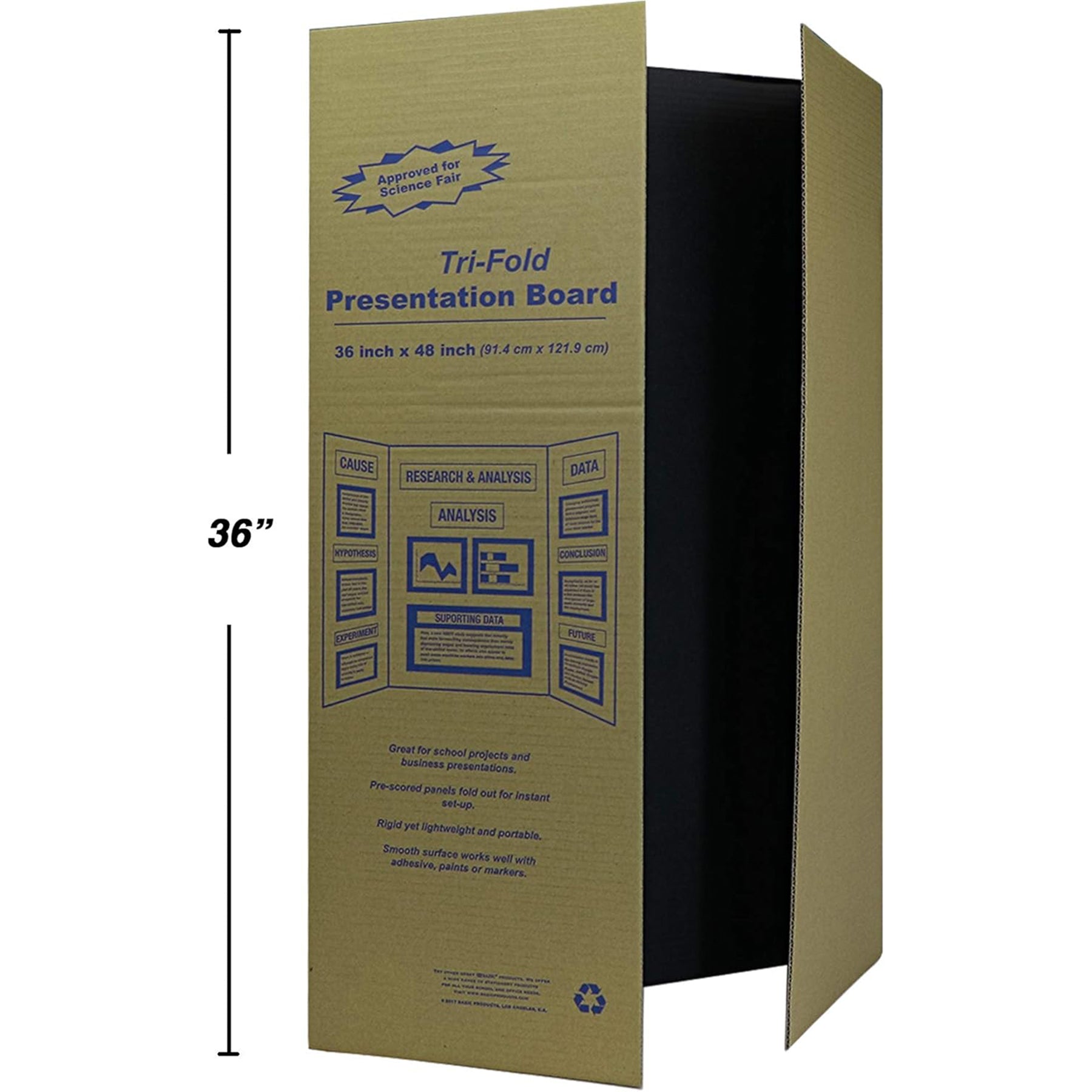 Trifold Poster Board, Presentation Board, 36" x 48", Black, Pack of 4