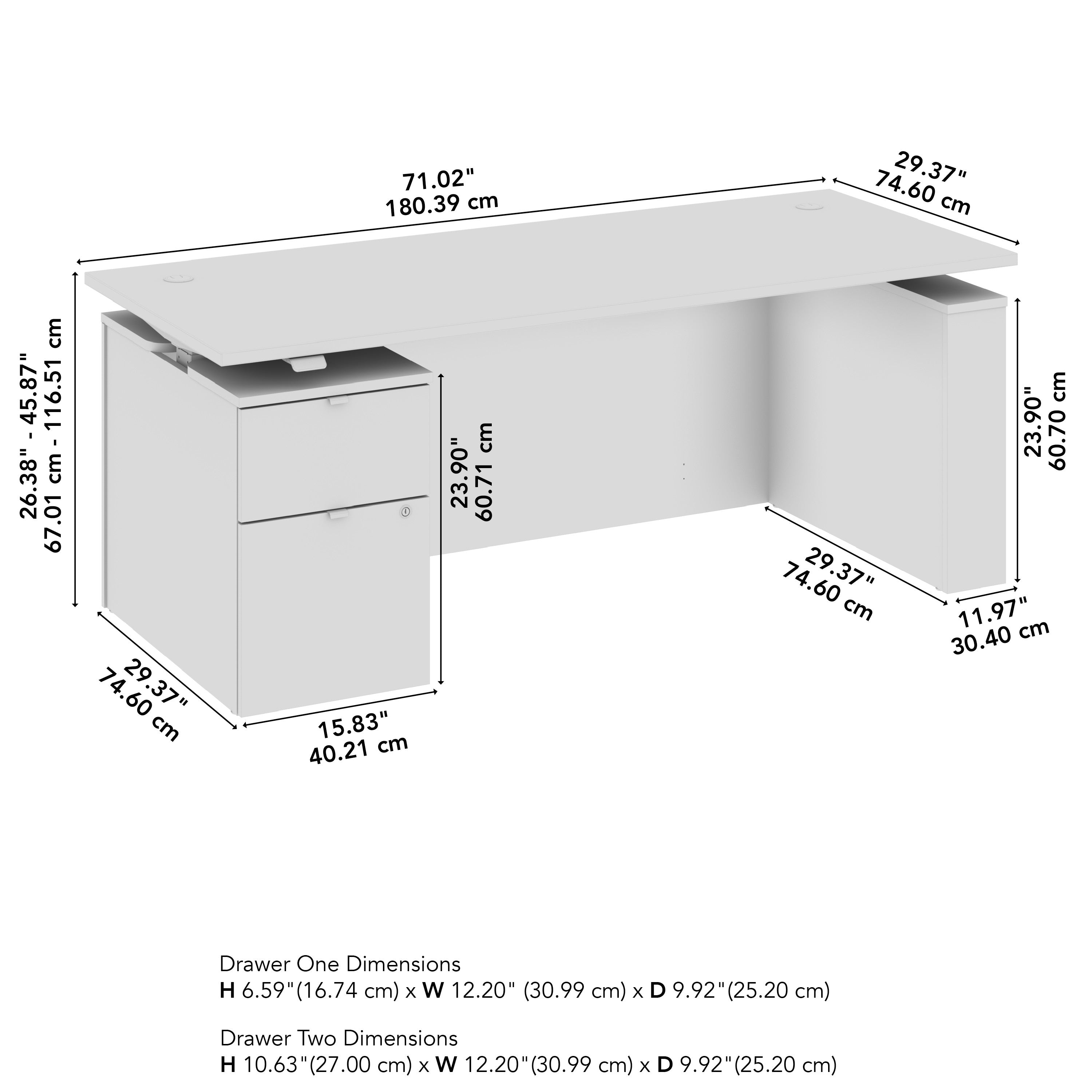 Bush Business Furniture Stratus&nbsp;72W x&nbsp;30D Eletric Height Adjustable Standing Desk with File Cabinet in Platinum Gray with Metallic Gray Base - 71.02" Width x 29.37" Depth x 27.44" Height
