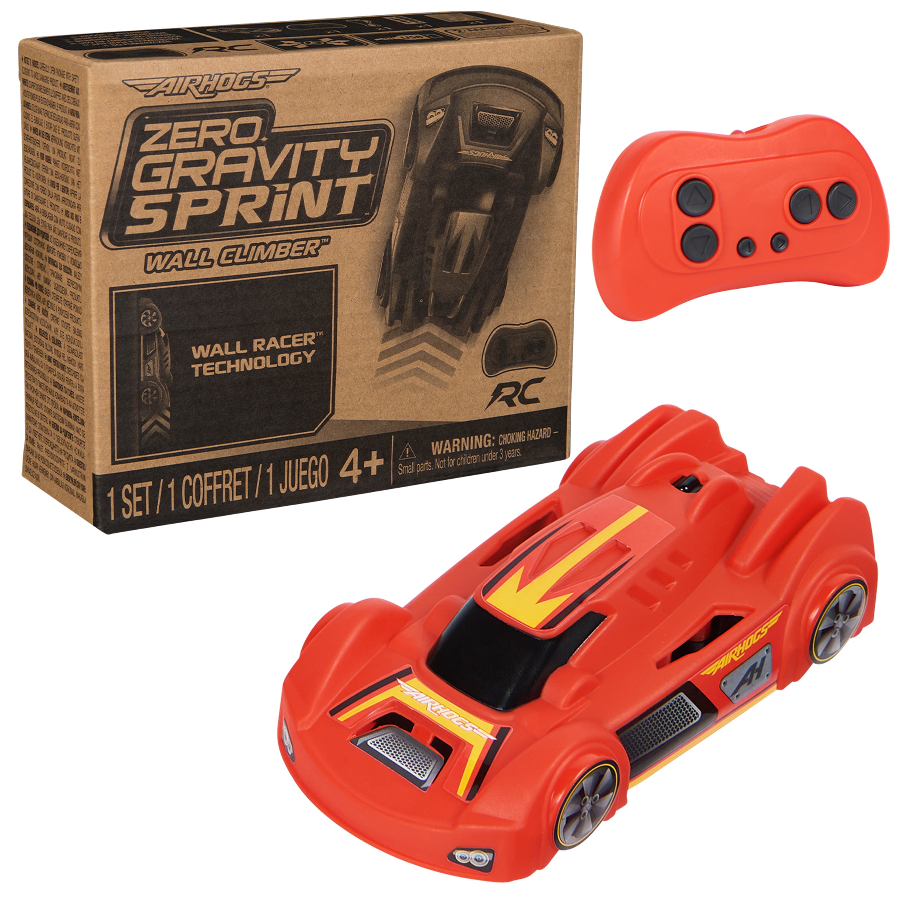 Air Hogs, Zero Gravity Sprint RC Car Wall Climber, Red USB Micro B Rechargeable Indoor Wall Racer, Over 4-Inches, Kids Toys for Kids Ages 4 and up