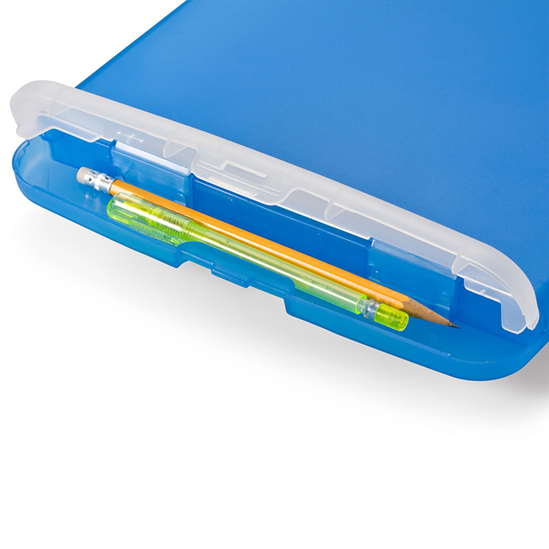 Slim Clipboard Storage Box, Low Profile Clip & Storage Compartment, Blue