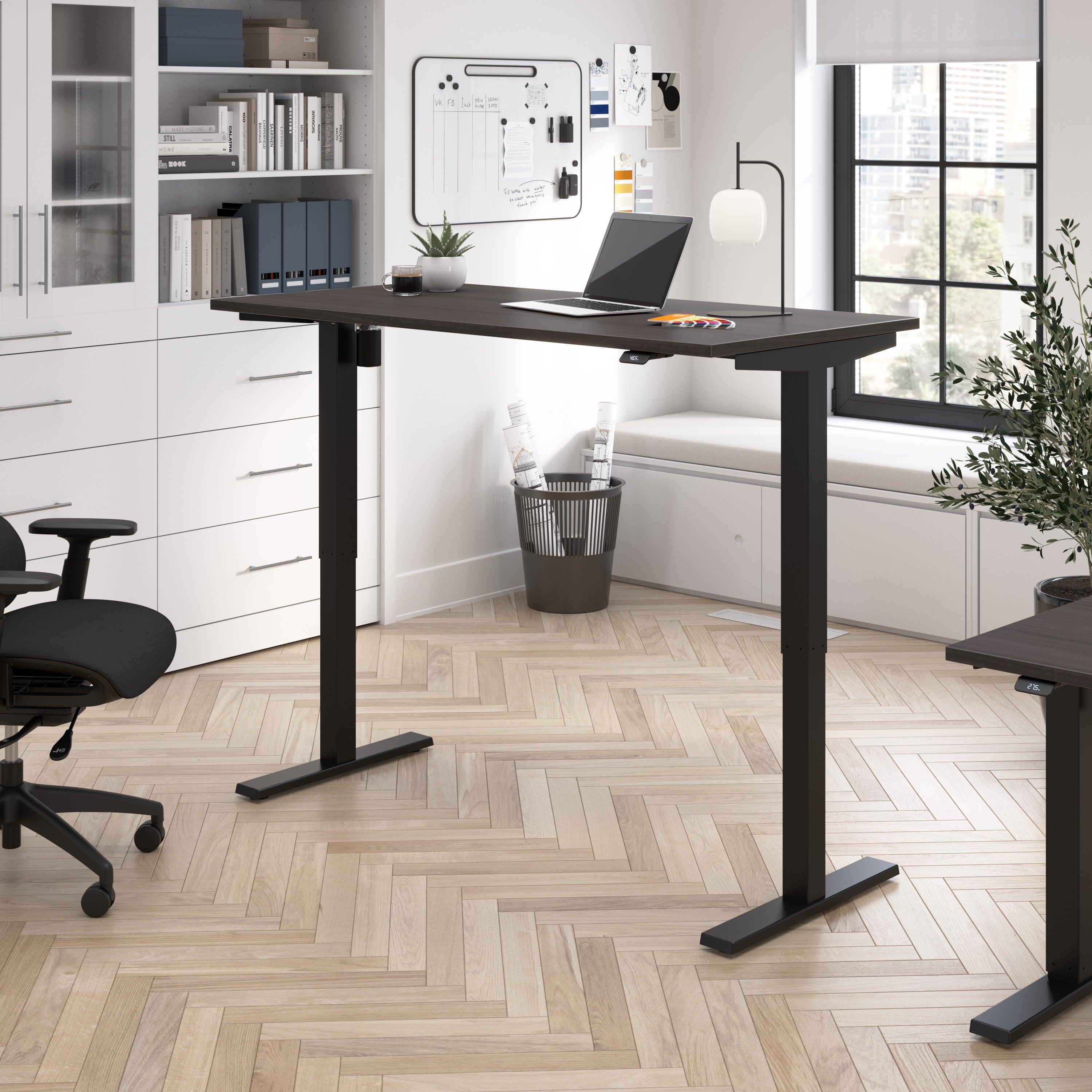 Bush Business Furniture Move 40 Series 60W x 30D Electric Height Adjustable Standing Desk in Storm Gray with Black Base - 59.45" Width x 29.37" Depth x 28.17" Height