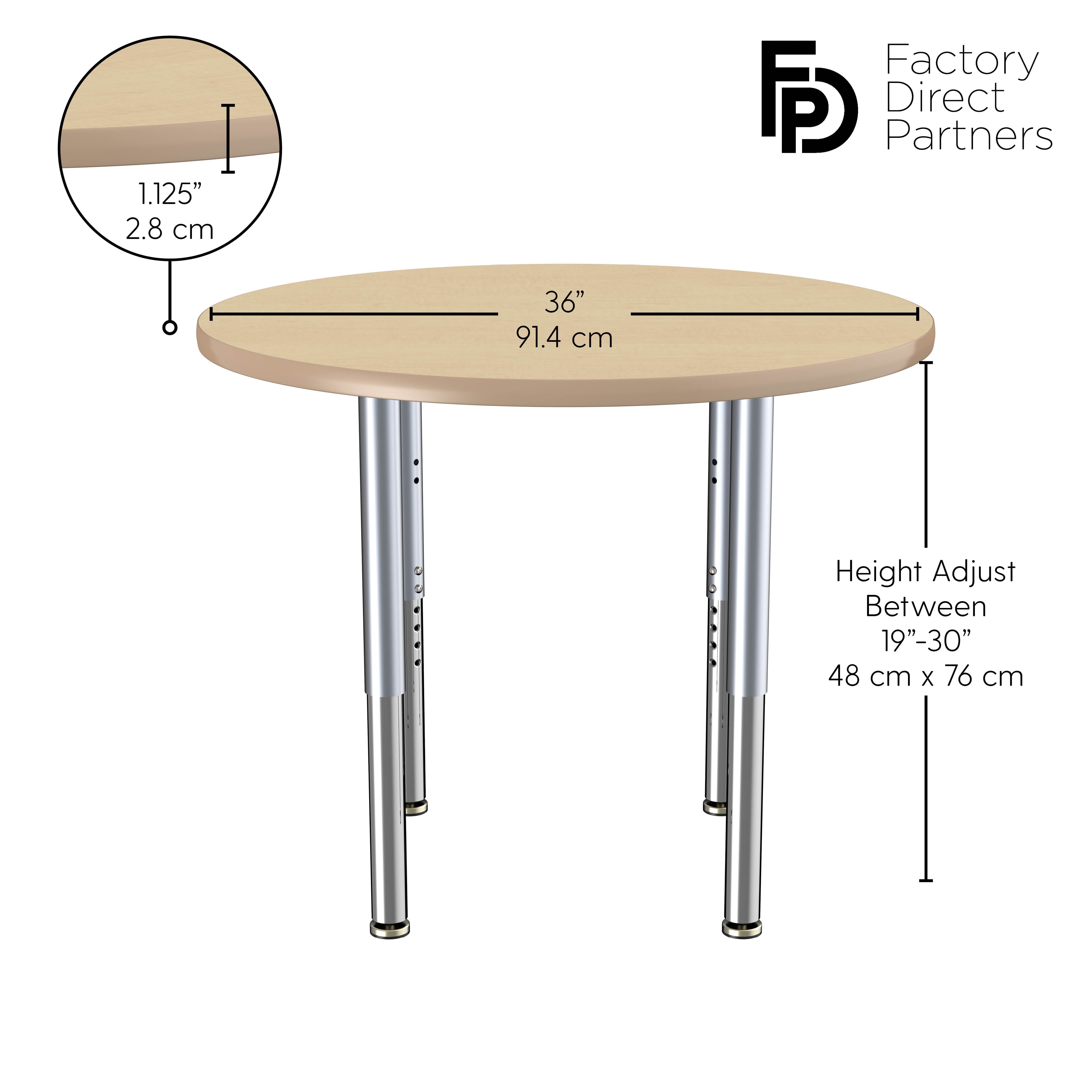 36" Round T-Molding Activity Table with Adjustable Super Legs - Maple/Maple/Silver