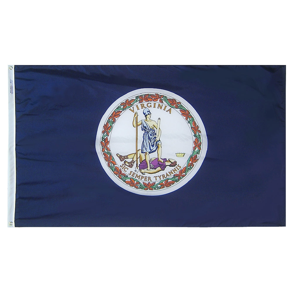 Virginia State Flag 3x5 ft. Nylon SolarGuard Nyl-Glo 100% Made in USA to Official State Design Specifications.