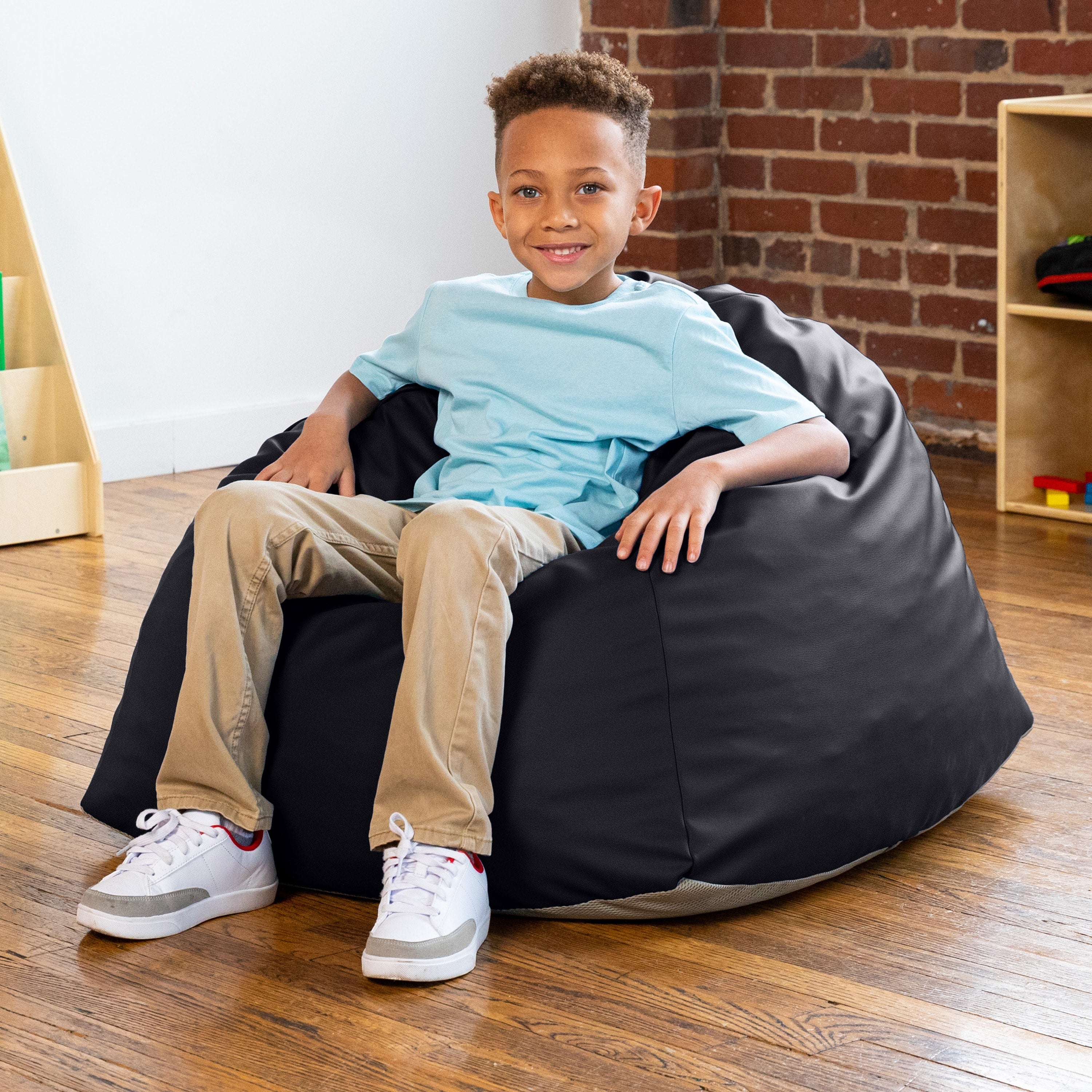 Jaxx Gumdrop Jr. Kids Bean Bag for Early Childhood & Educational Environments, Premium Vinyl - Black