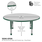 48" Round T-Molding Activity Table with Adjustable Chunky Legs - Gray/Green