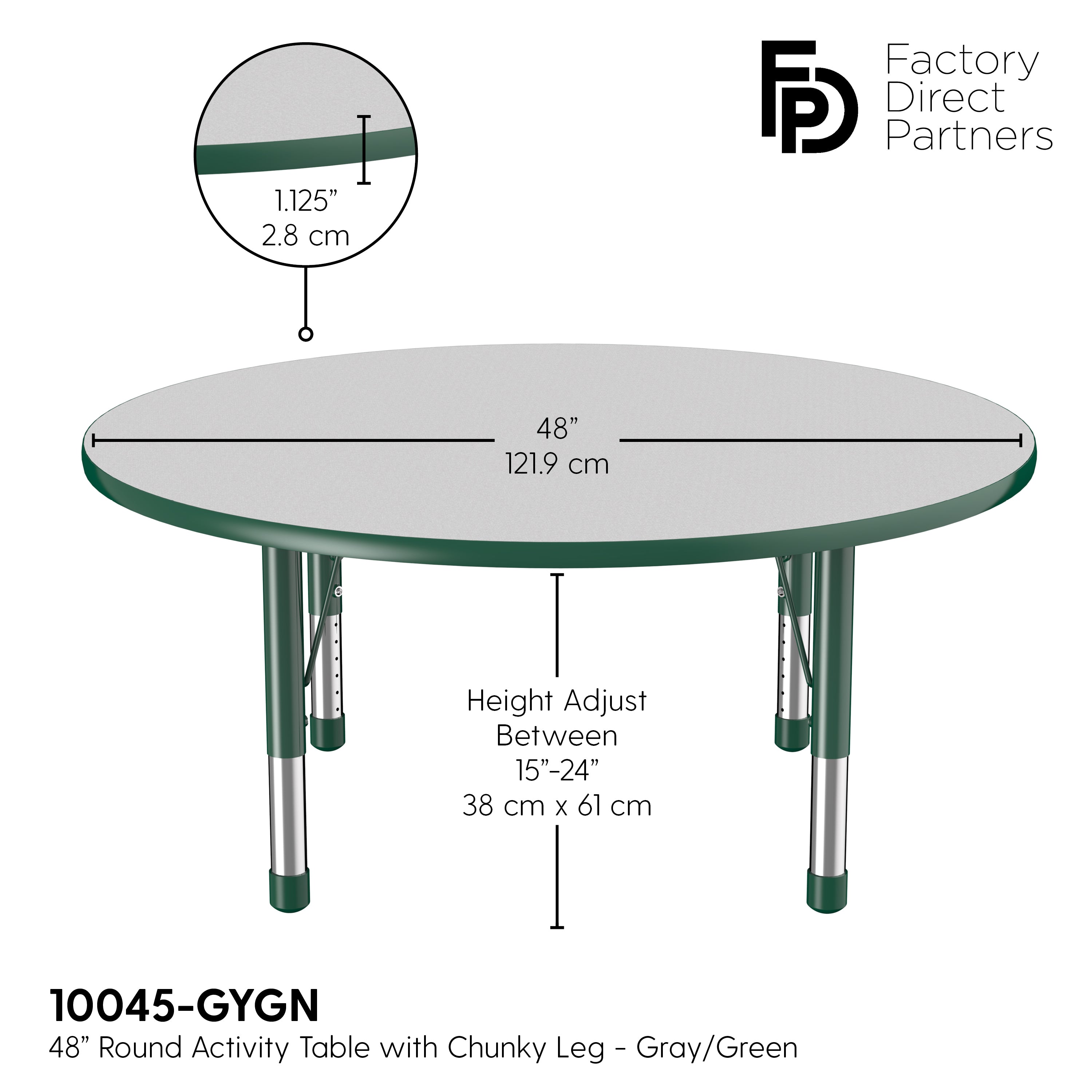 48" Round T-Molding Activity Table with Adjustable Chunky Legs - Gray/Green