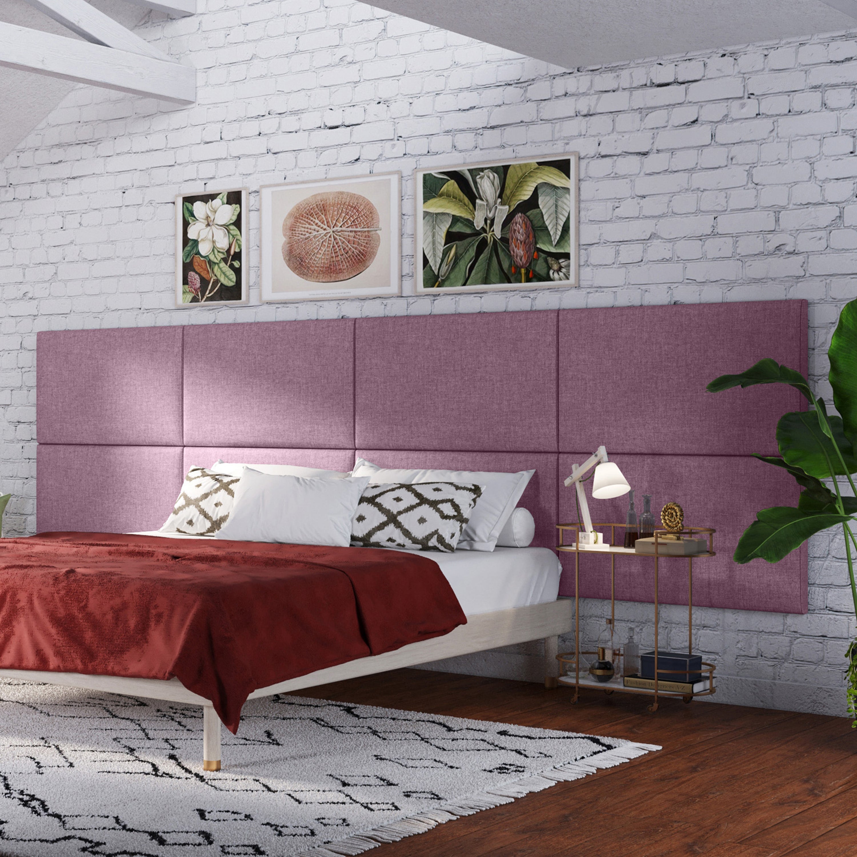 Jaxx Panelist Modern Padded Headboard- Set of 2 Wall Mounted Panels (Each 22.5" x 38")- King Double Tall, Microvelvet Plum
