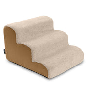 Jaxx Dubb Dog Steps - Supportive Pet Stairs for Improved Mobility and Spine Pressure Relief - Machine Washable Covers with Teddy Sherpa Top – Perfect Height for Small Dogs - 3 Stairs, Cloud / Beige