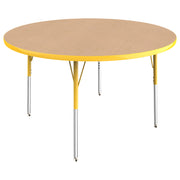 48" Round T-Molding Activity Table with Adjustable Standard Swivel Glide Legs - Maple/Yellow