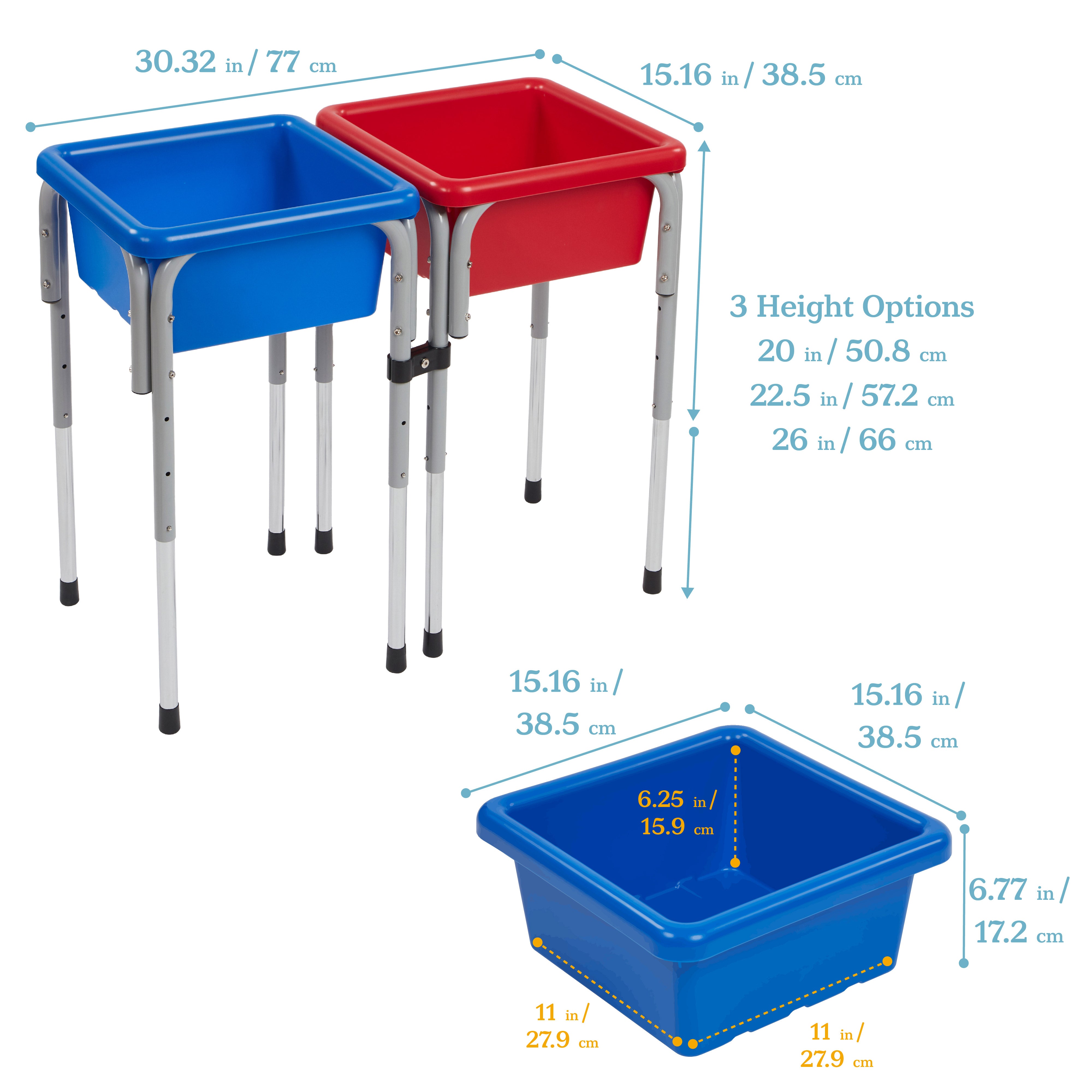 2 Station Square Sand and Water Table with Lids - Blue/Red