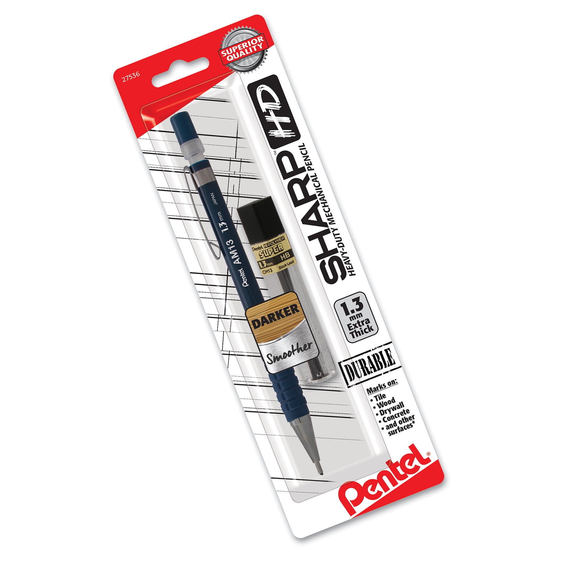 Sharp HD Mechanical Pencil (1.3mm), Dark Blue Barrel, (1) Super Hi-Polymer Lead Refill