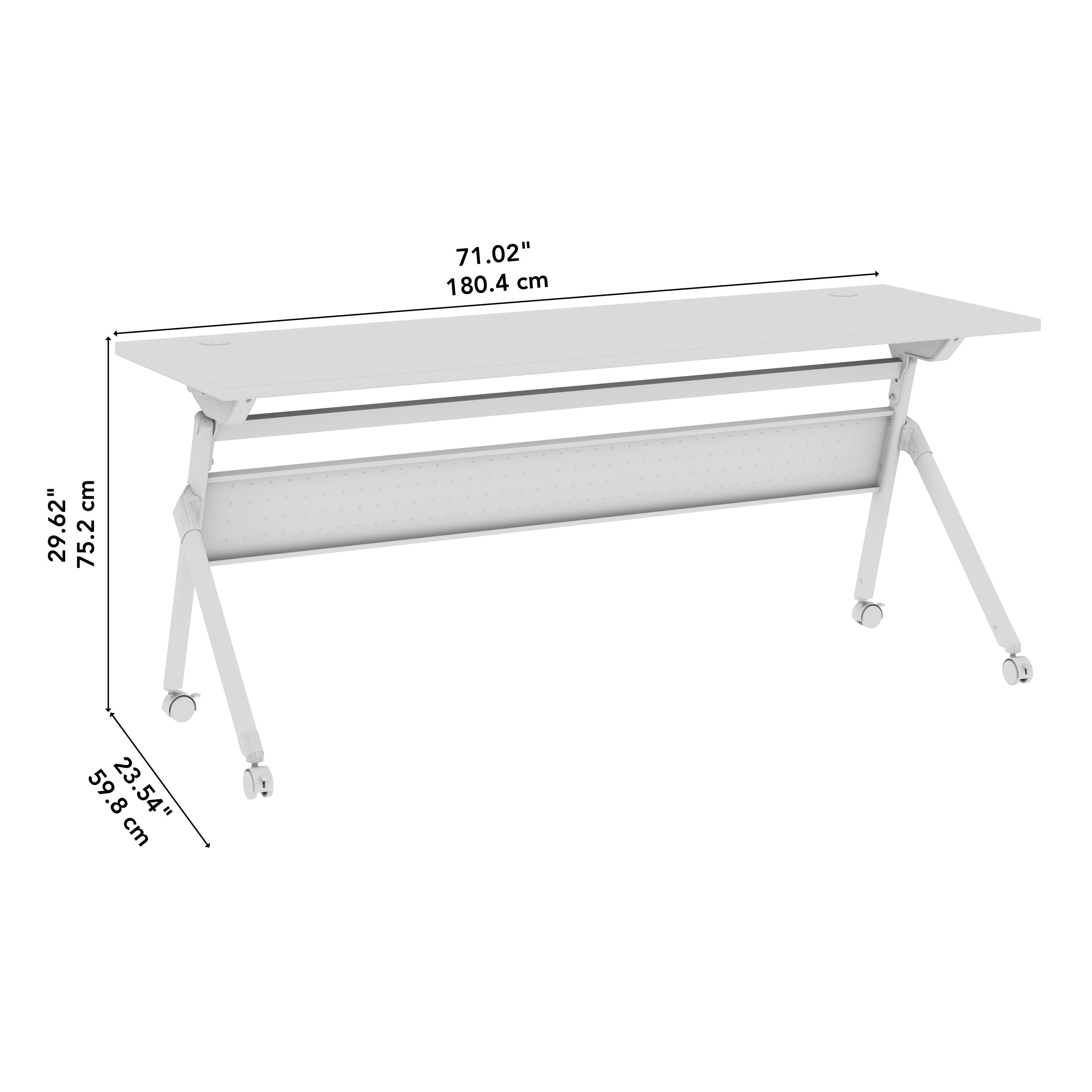 Bush Business Furniture Envision 72W Folding Training Table in White - 71.02" Width x 23.54" Depth x 29.62" Height