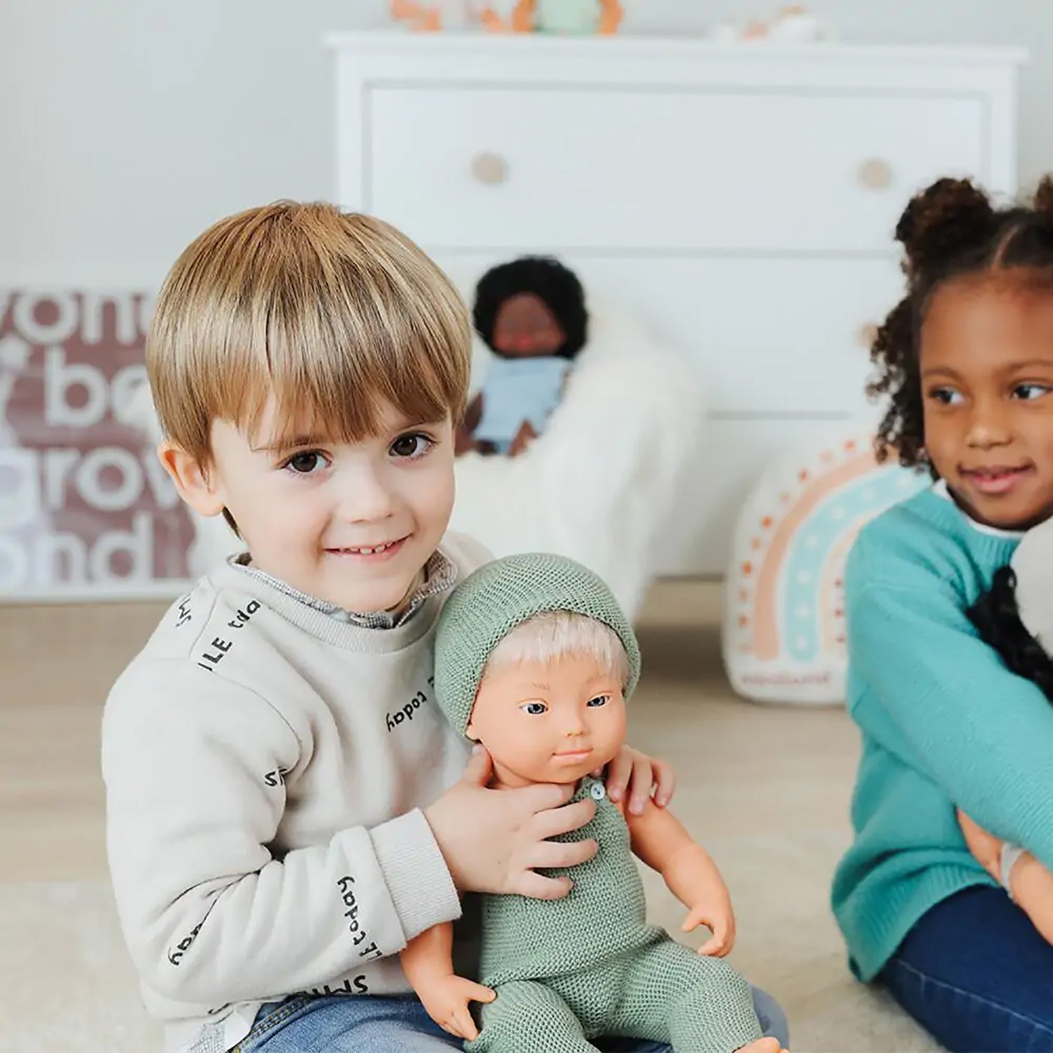 Clothes for 15" Dolls, Knitted Outfit Overall & Beanie Hat