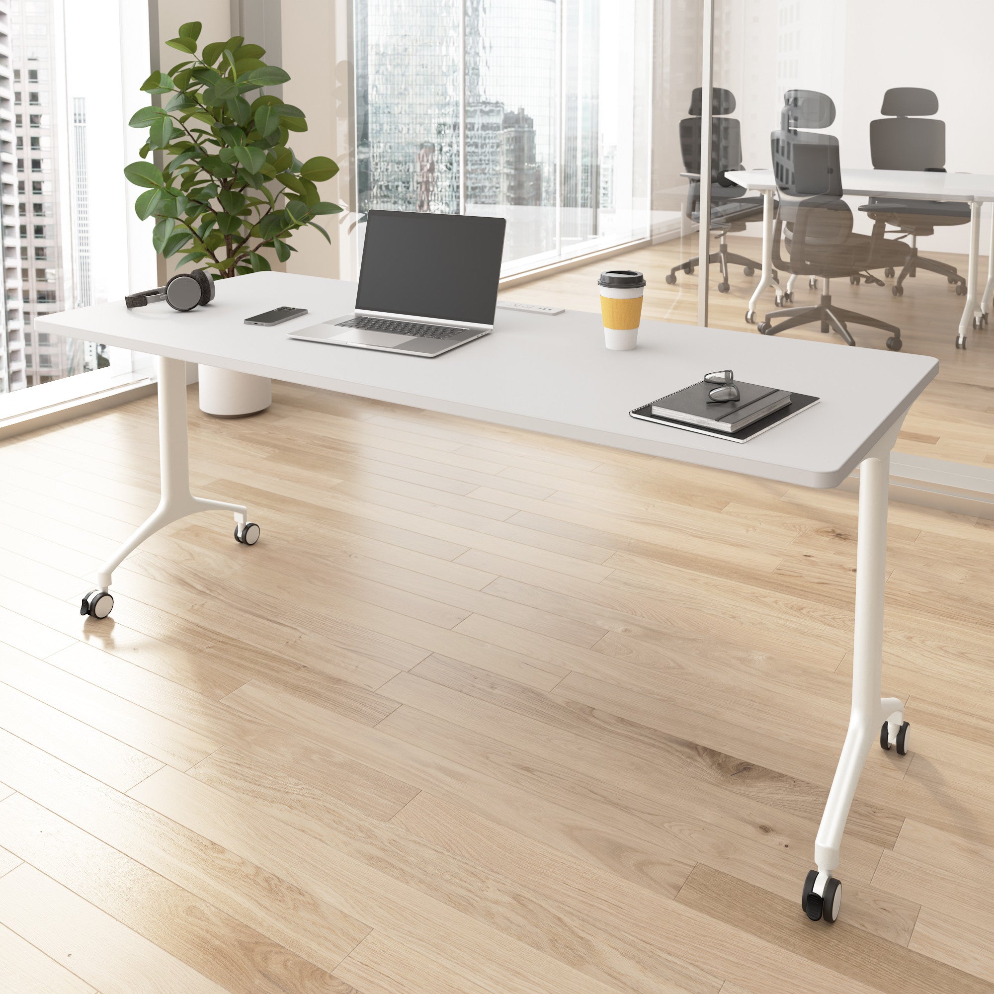 Bush Business Furniture Synergy 72-inch Rectangle Modular Office Conference Table in White - 71.02" Width x 29.37" Depth x 29.62" Height