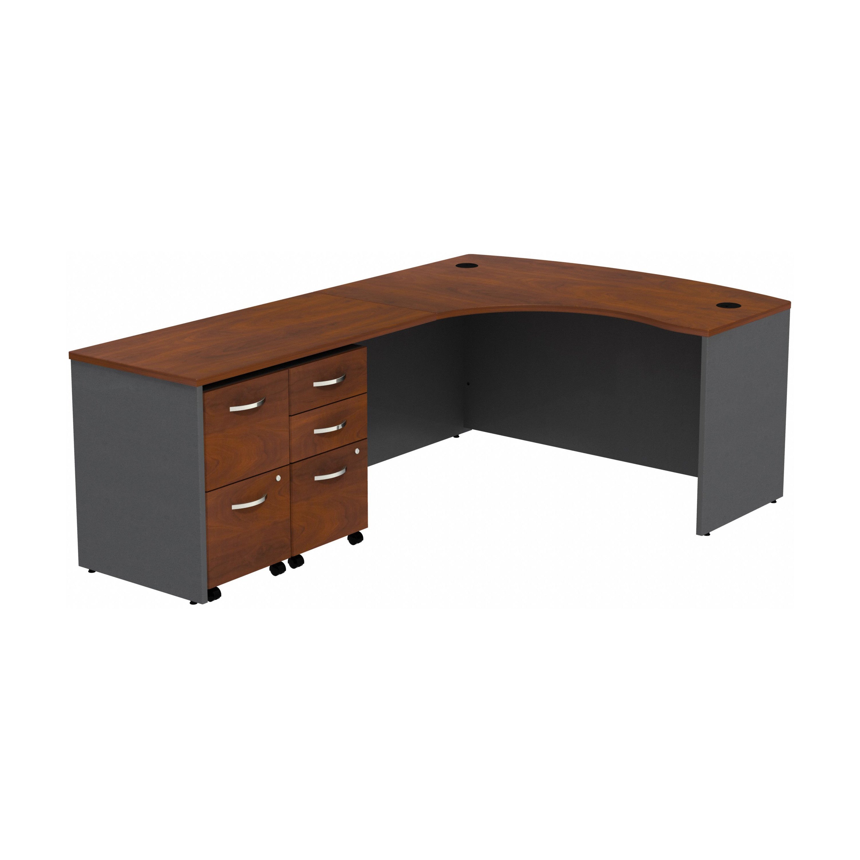 Bush Business Furniture Series C 60W Bowfront LH L-Desk, 2-Drawer Mobile Pedestal and 3-Drawer Mobile Pedestal - 90.55" Width x 58.86" Depth x 29.8" Height