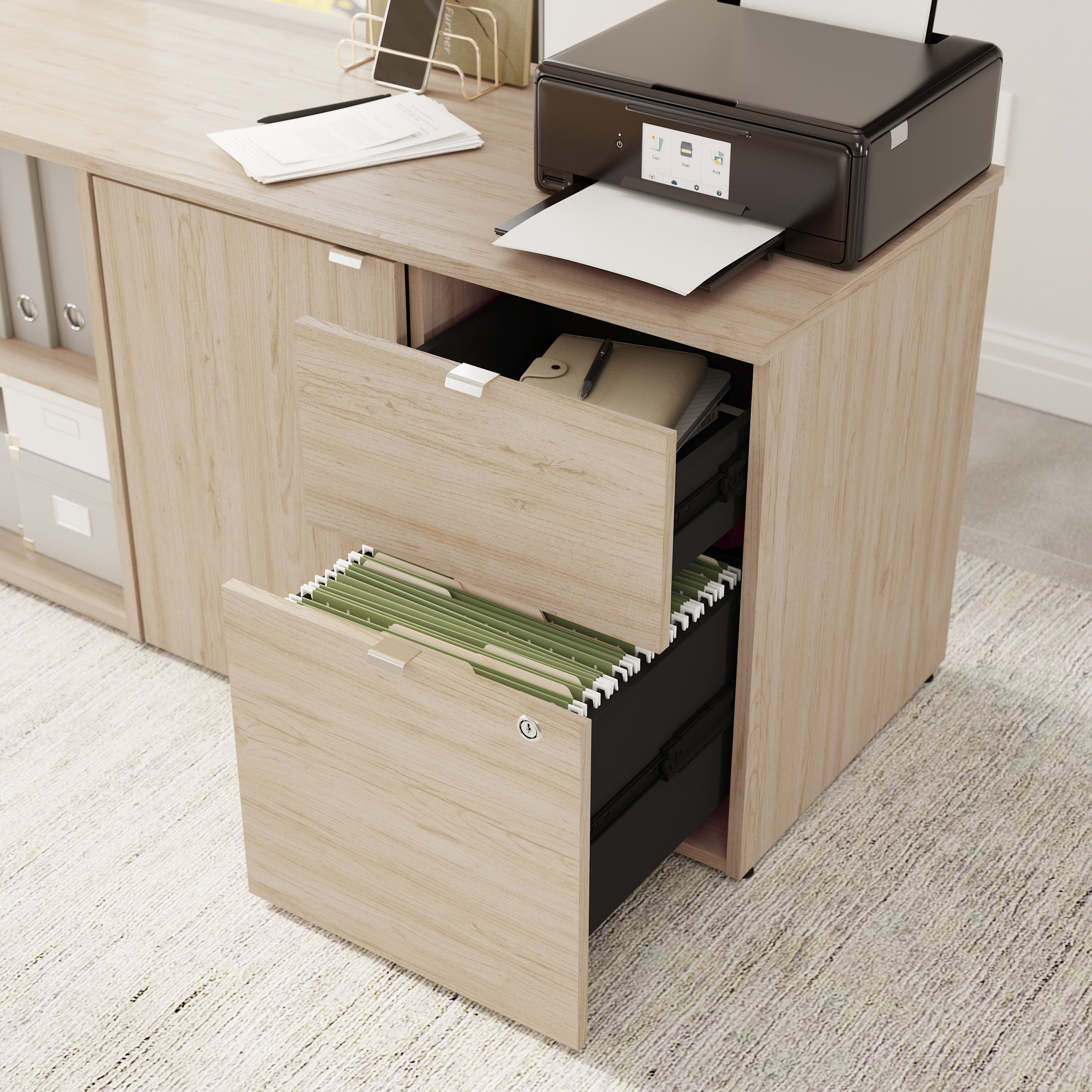 Bush Business Furniture Stratus&nbsp;30W Office Storage Cabinet with Drawers in Natural Elm - 31.26" Width x 19.61" Depth x 24.15" Height