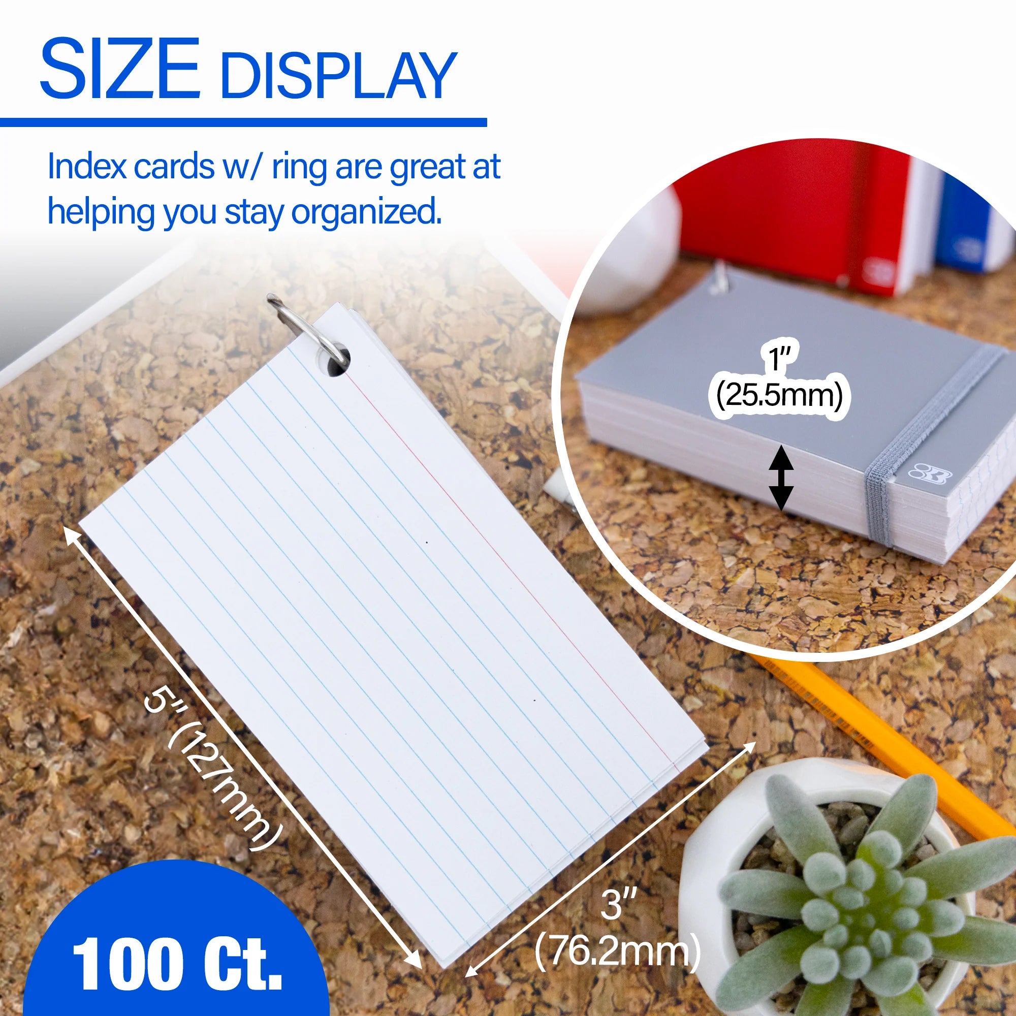 Ruled Index Cards with Ring, Assorted Poly Cover, 3" x 5", White, 100 Count, 1 Each