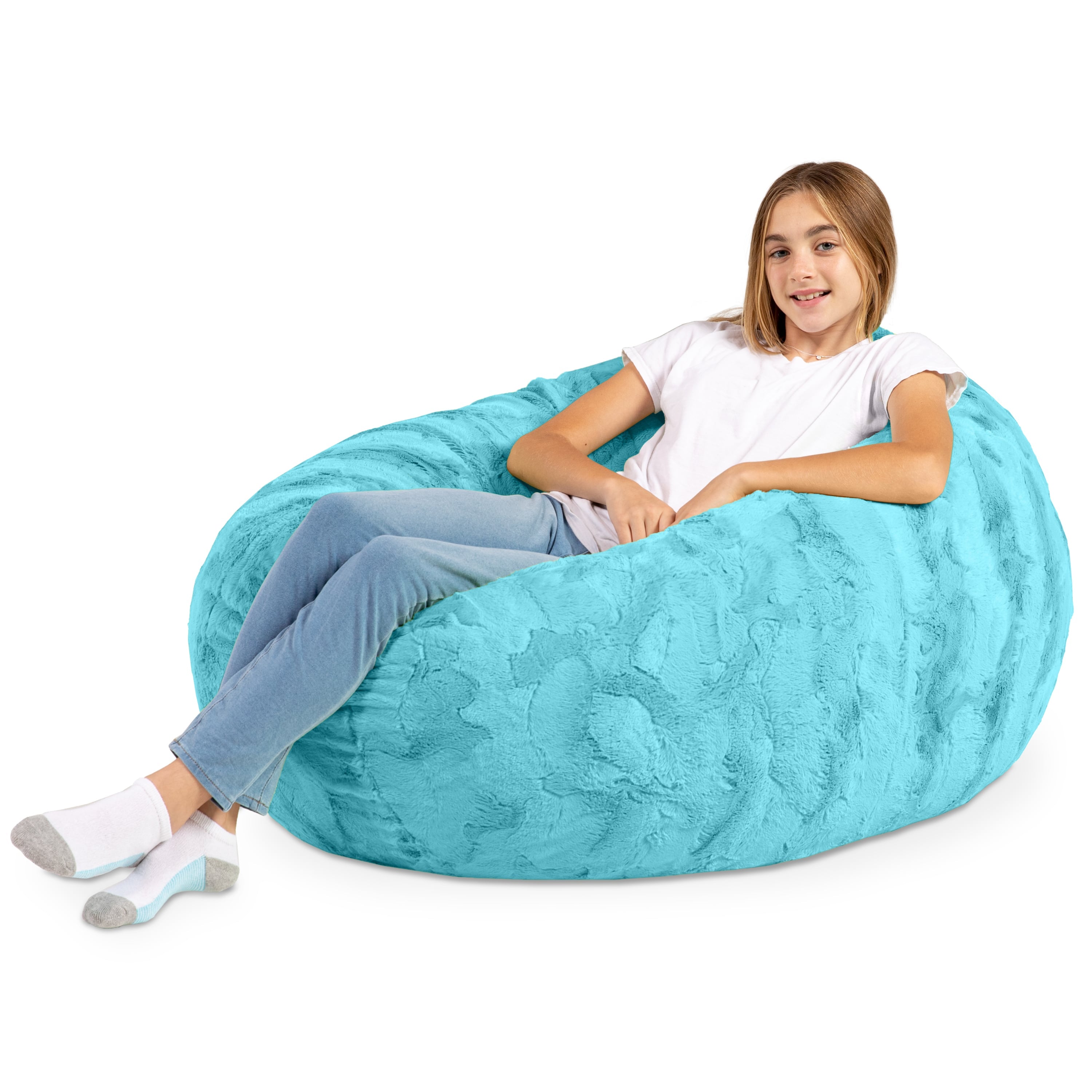 Jaxx Cocoon 4 Foot Bean Bag Chair - Faux Fur, Maui Turquoise