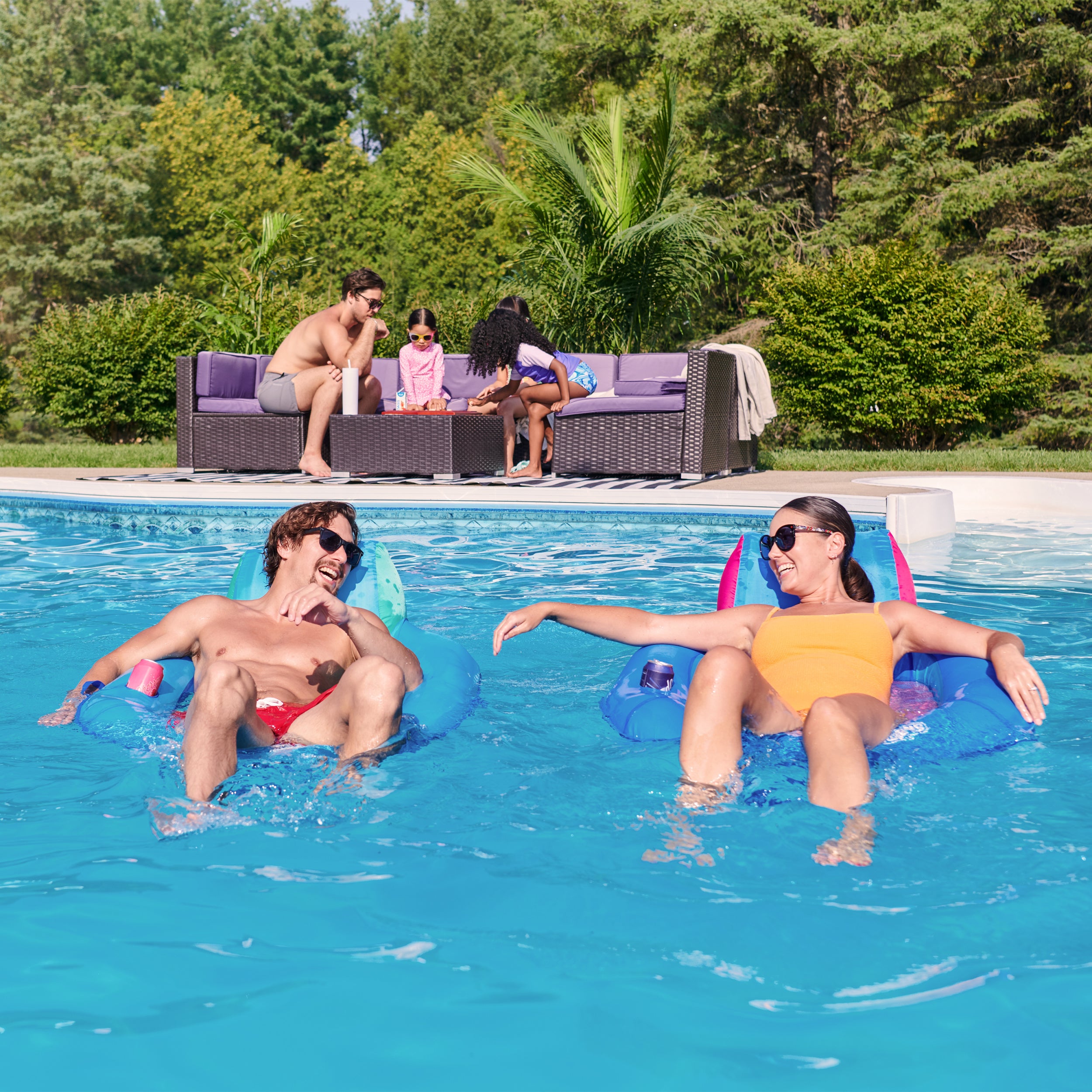 SwimWays Spring Float Premium SunSeat Inflatable Floating Chair with Hyper-Flate Valve, Blue
