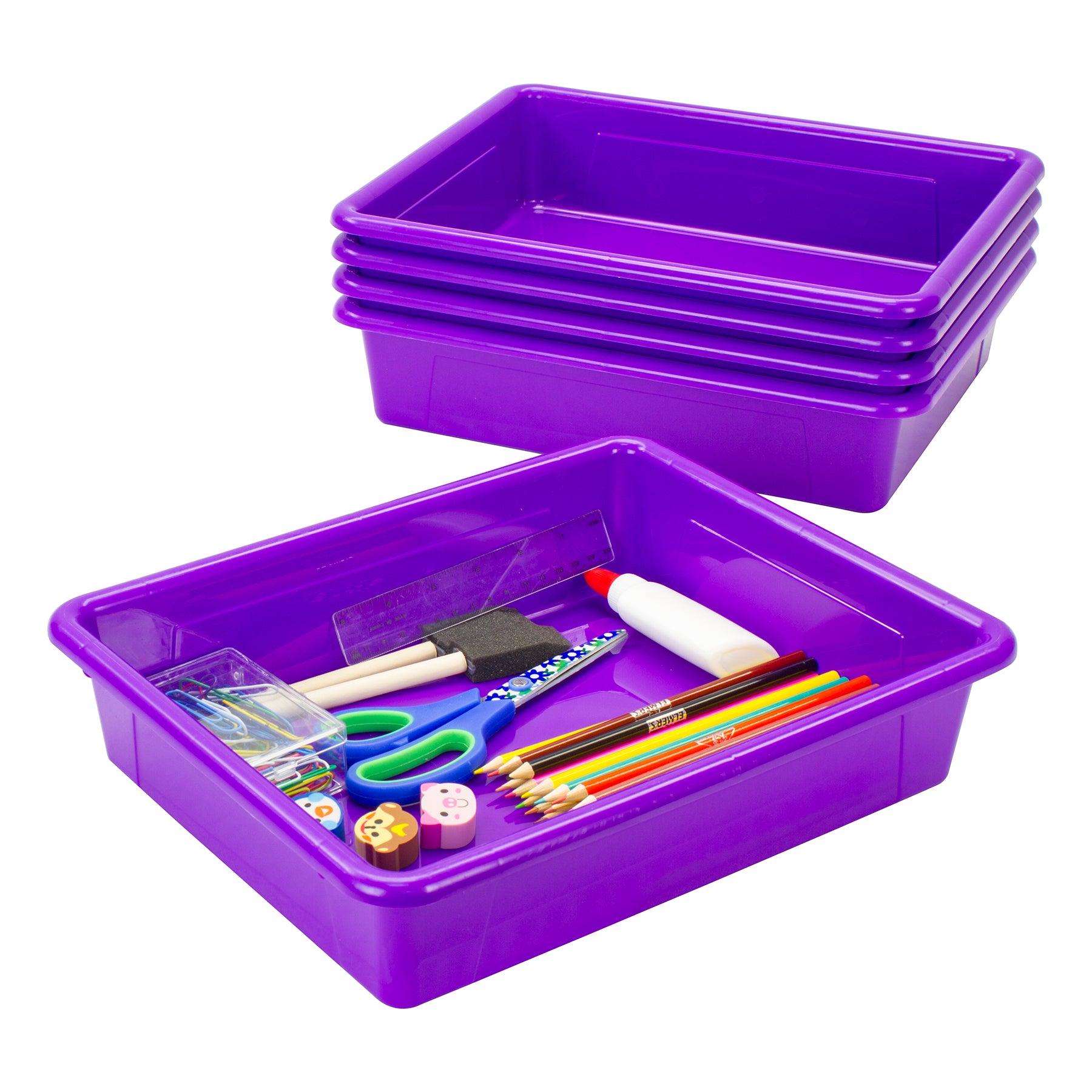 Flat Storage Tray, Purple, Pack of 5