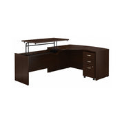 Bush Business Furniture Series C 60W x 43D Left Hand 3 Position Sit to Stand L Shaped Desk with Mobile File Cabinet in Mocha Cherry - 58.86" Width x 85.51" Depth x 29.84" Height