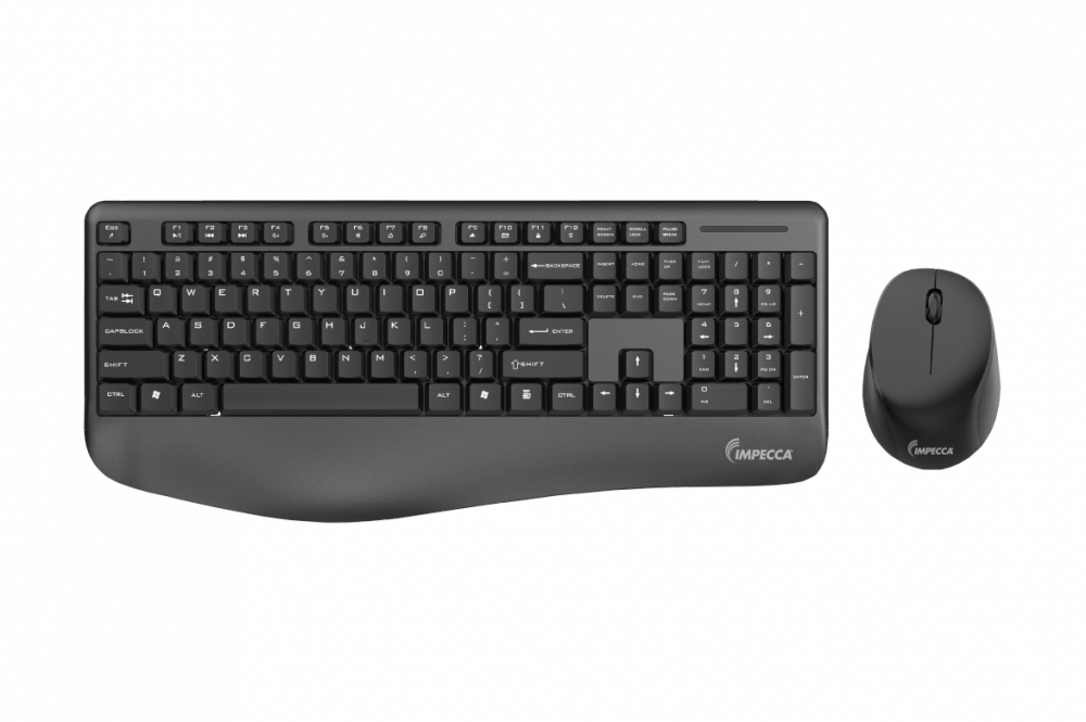 Impecca Wireless Multimedia Keyboard & Mouse With Ergonomic Palm-Rest -Black