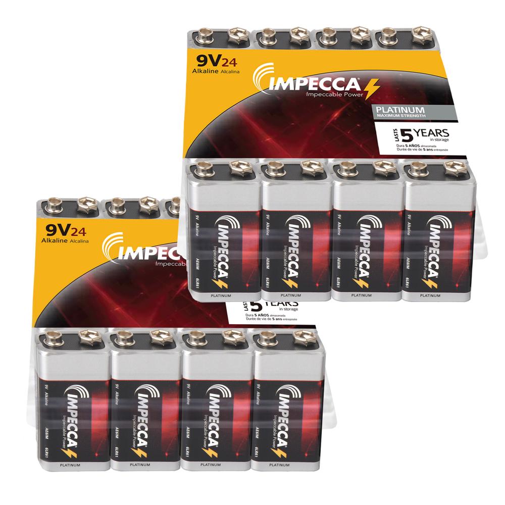 Impecca Impecca 9-Volt Alkaline Batteries, 48-Pack Platinum Series, High Performance, Long Lasting, Leak Resistant, and Multipurpose for Electronics, Households Devices, Toys, and More