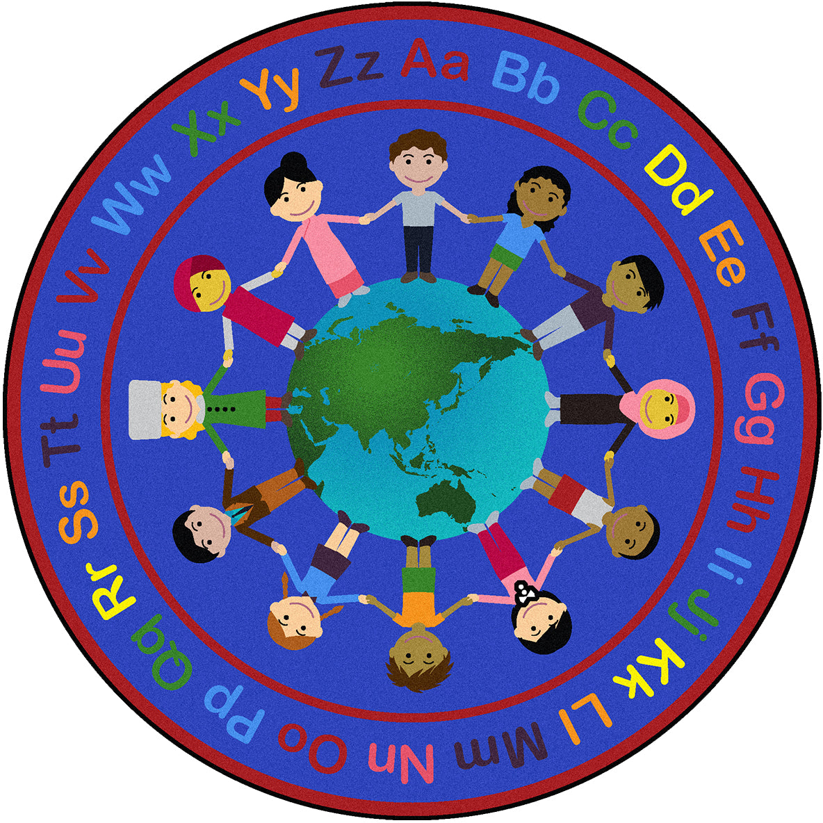 A World of Friends 7'7" Round area rug in color Multi