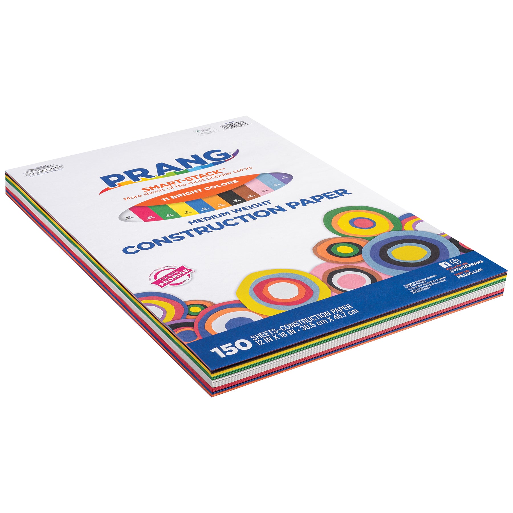 Smart Stack™ Construction Paper, Medium Weight, 11 Assorted Colors, 12" x 18", 150 Sheets