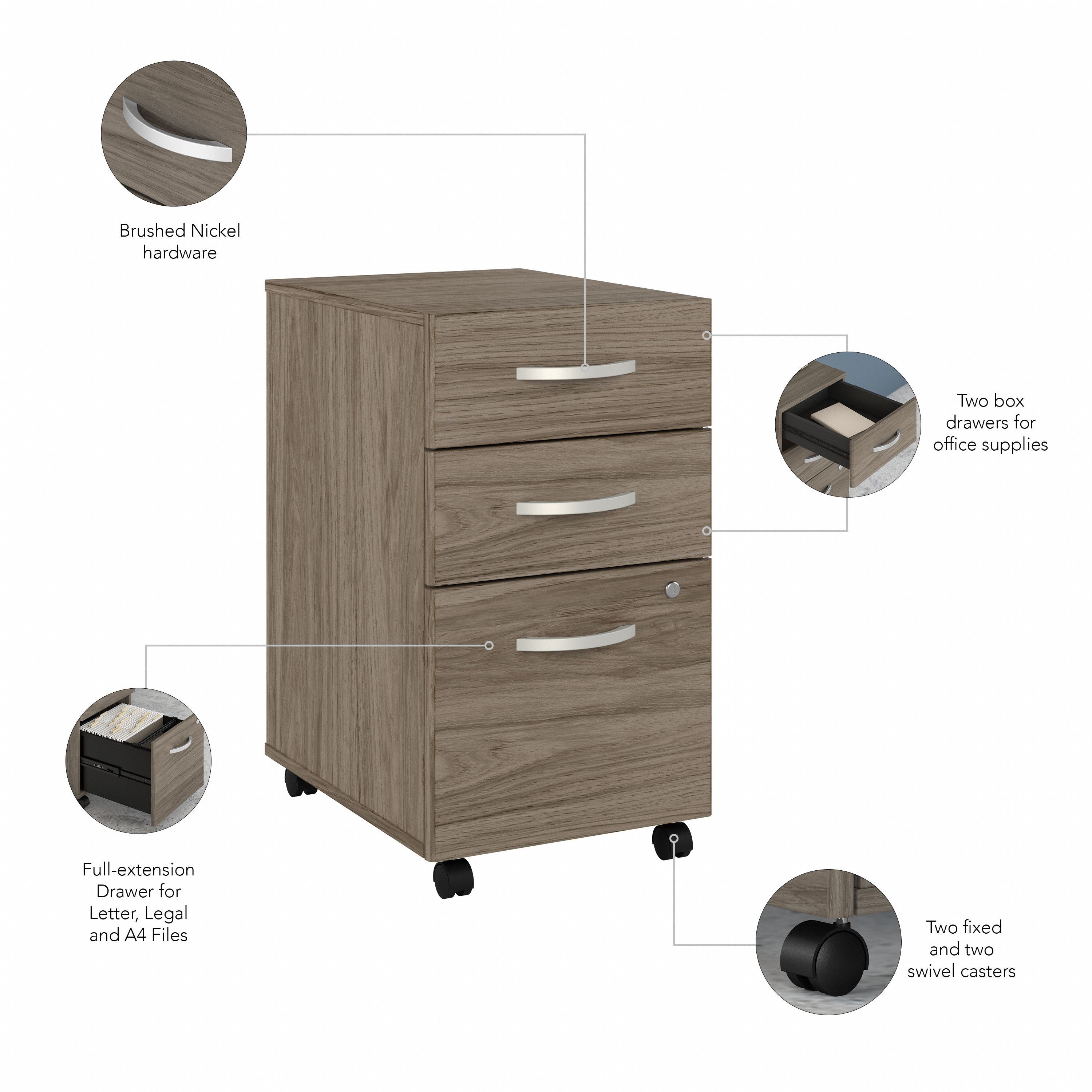 Bush Business Furniture Studio C 3 Drawer Mobile File Cabinet in Modern Hickory - 15.71" Width x 20.2" Depth x 27.79" Height