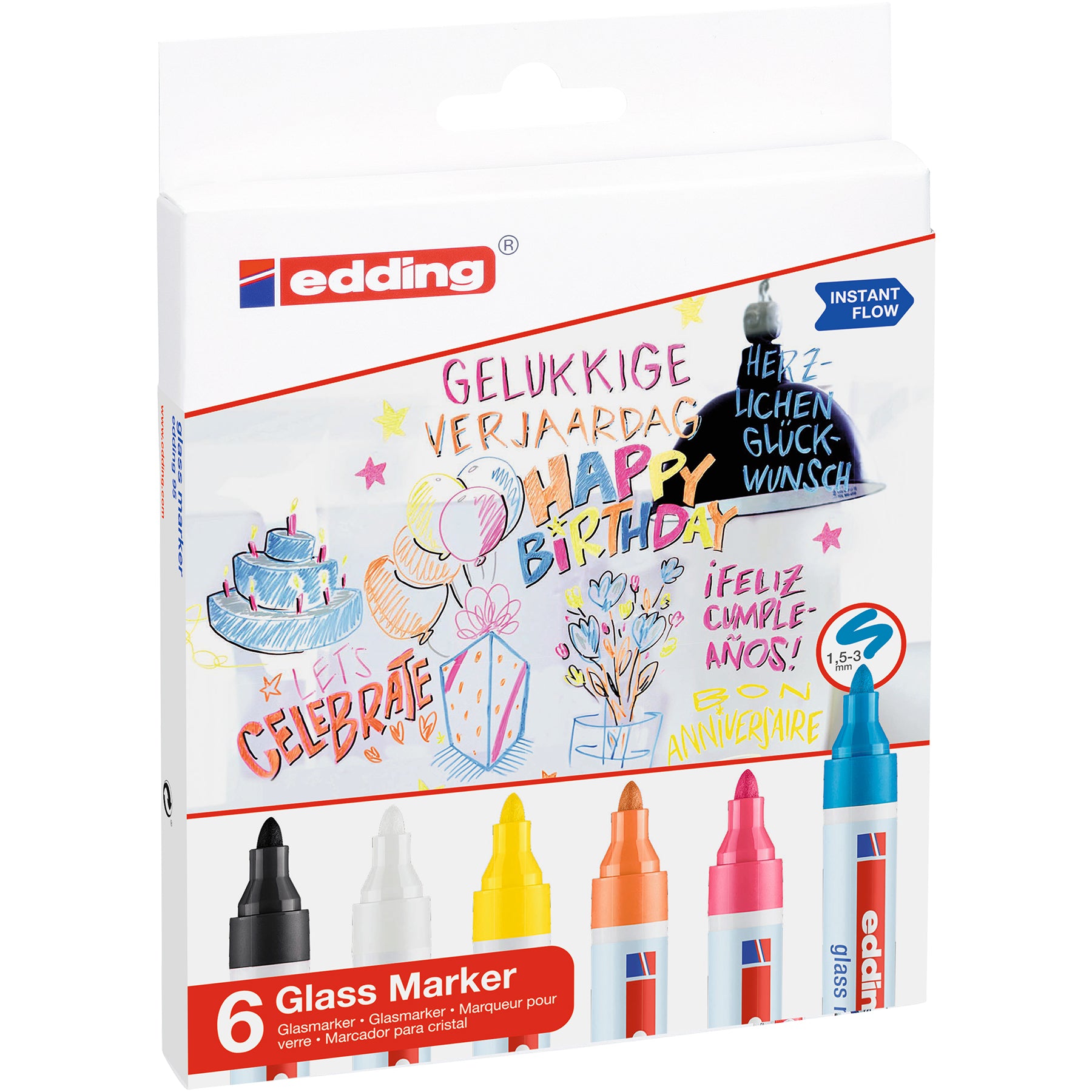 edding 95 Glass Marker - Set of 6 - Assorted