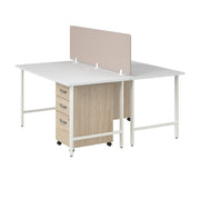 Bush Business Furniture Hustle 2 Person Computer Desk with Mobile File Cabinets, Power Grommets, and Privacy Screen in White and Natural Elm - 59.44" Width x 29.37" Depth x 30.07" Height