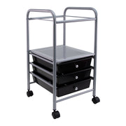 Vertiflex® Slim-Profile Mobile File Cart with 3 Drawers, Black and Silver, Rolling Storage Organizer