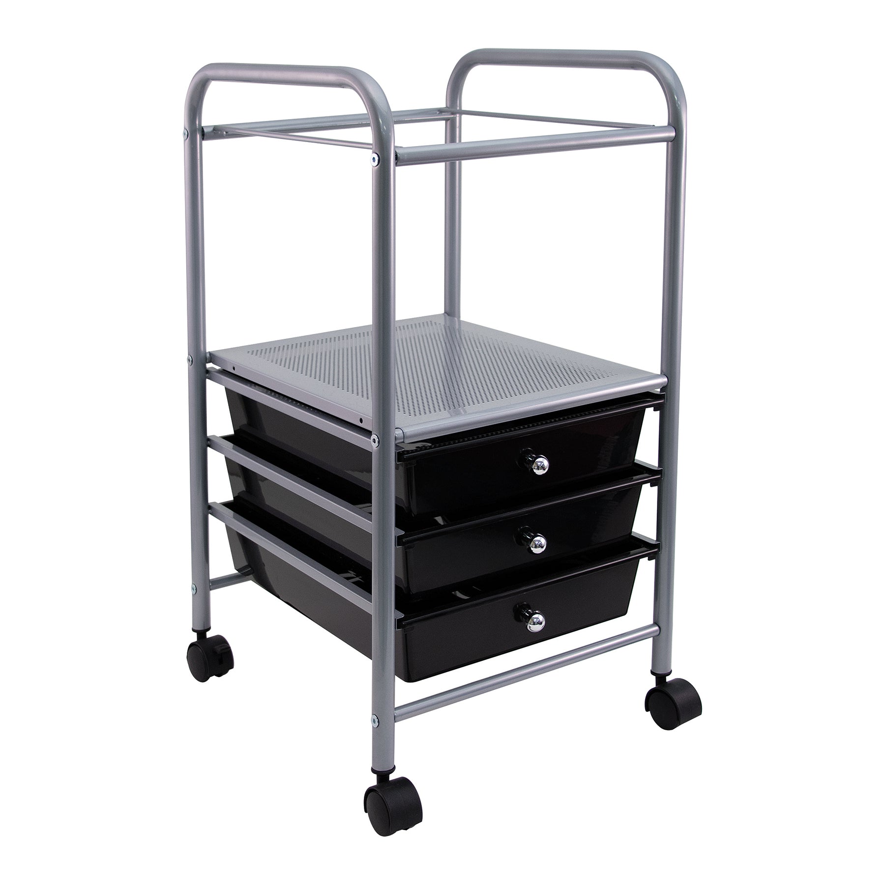 Vertiflex® Slim-Profile Mobile File Cart with 3 Drawers, Black and Silver, Rolling Storage Organizer