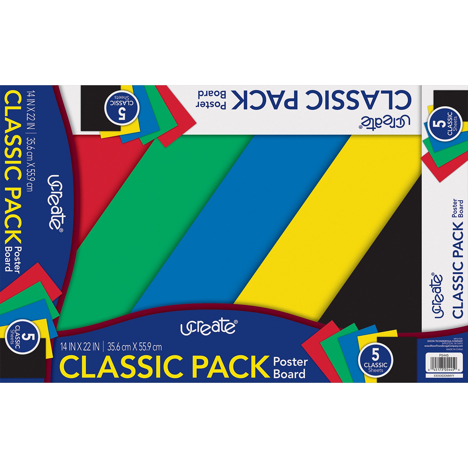 Primary Poster Board, 5 Assorted Colors, Primary, 14" x 22", 5 Sheets