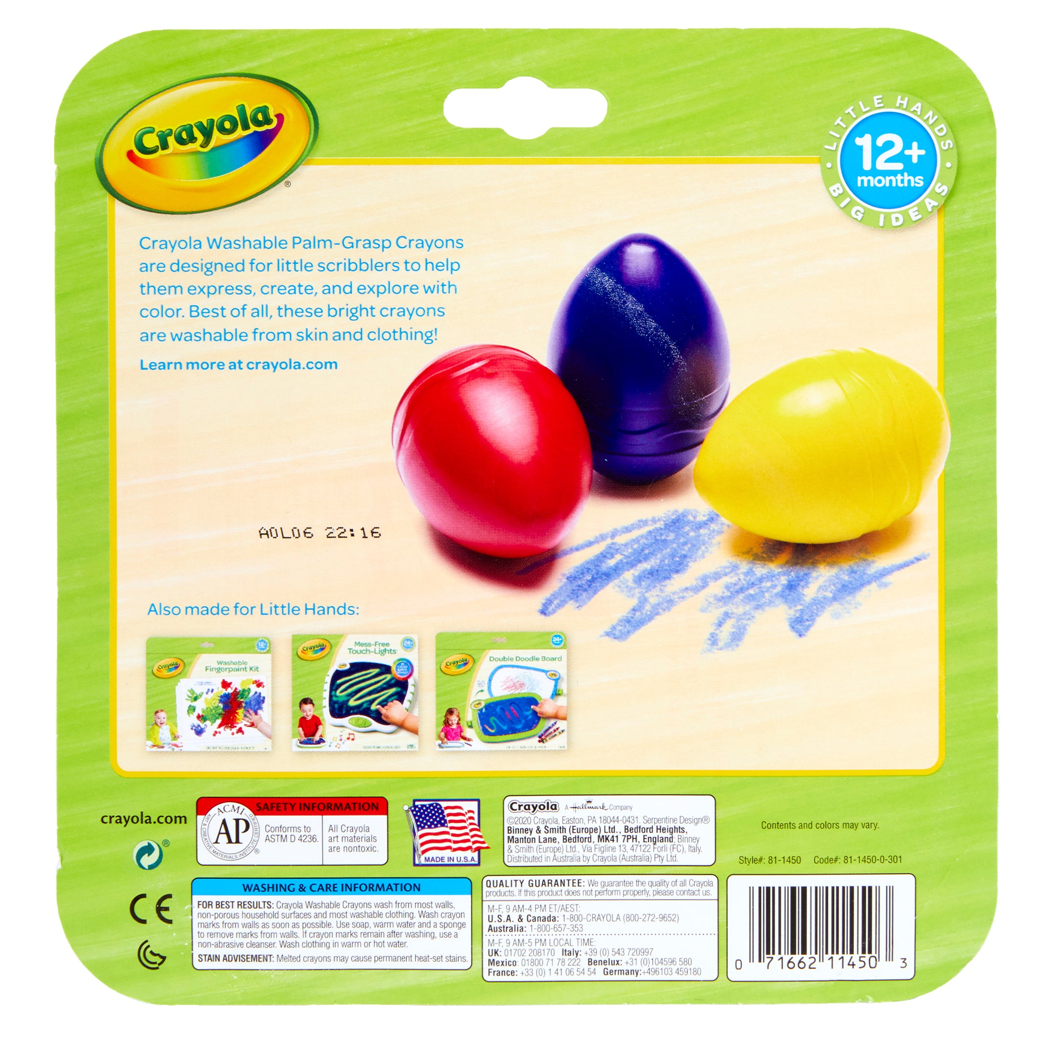 My First Crayola® Washable Palm-Grasp Crayons, Pack of 3