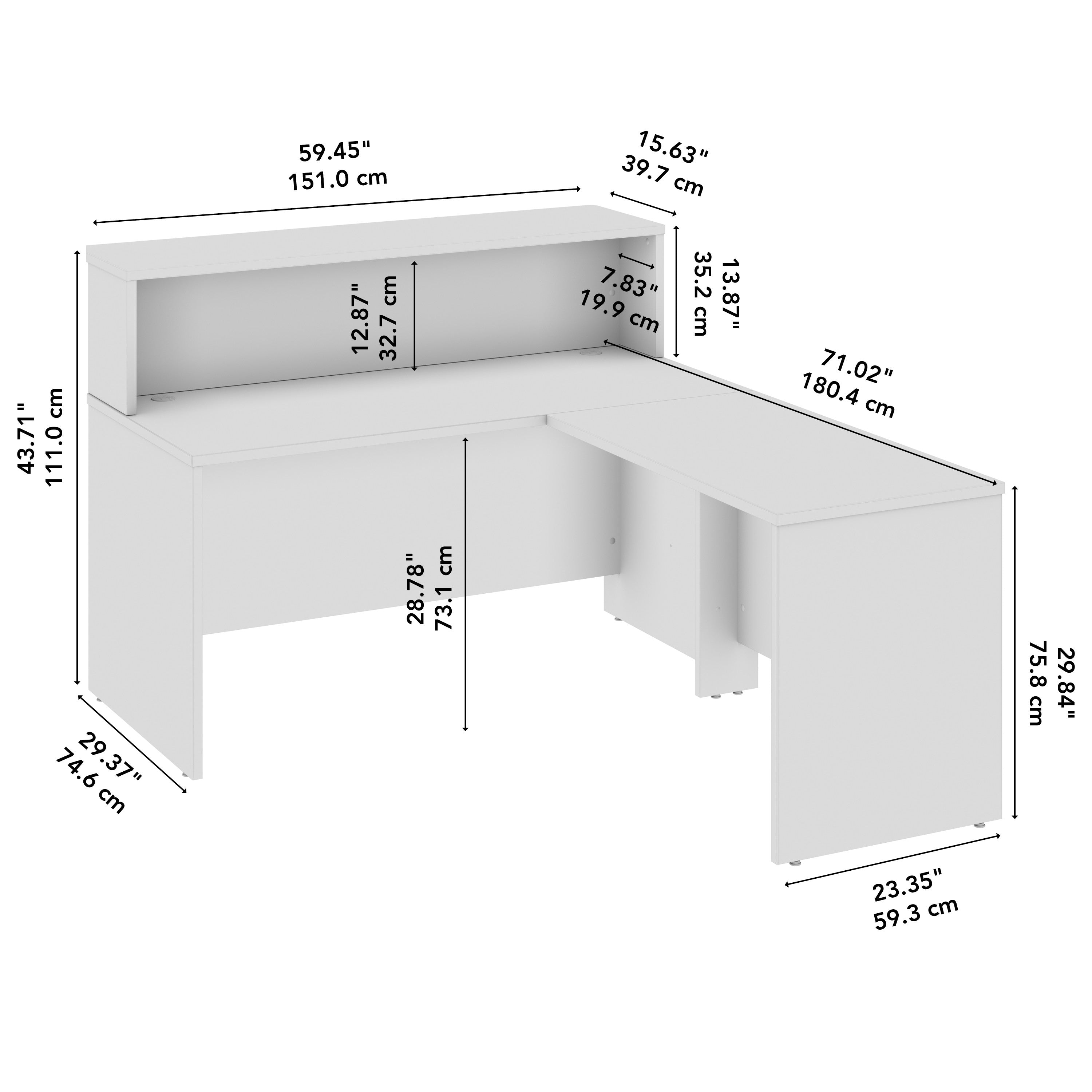 Bush Business Furniture Arrive 60W x 72D L Shaped Reception Desk with Shelf in Mocha Cherry - 59.45" Width x 71.02" Depth x 43.71" Height